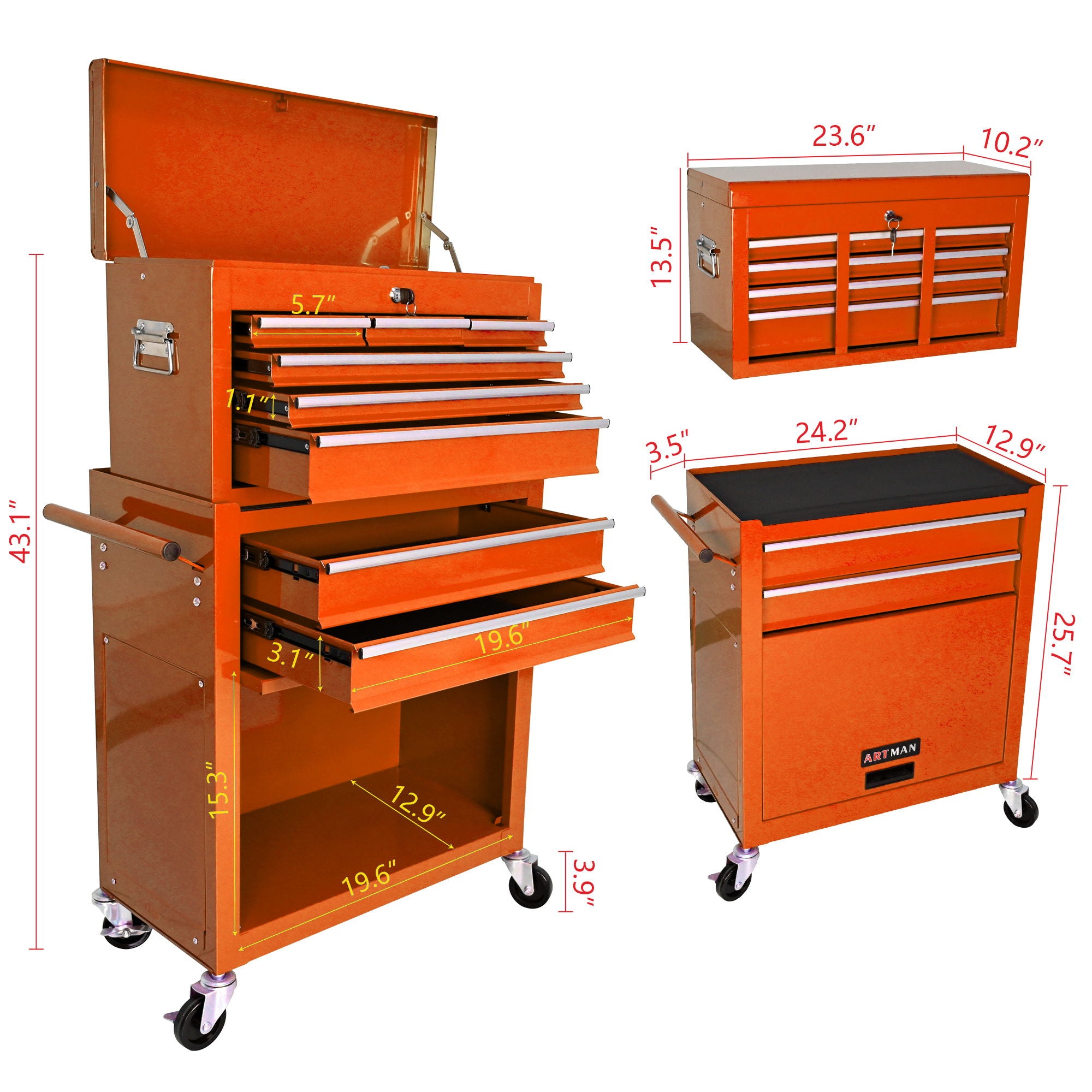 High Capacity Rolling Tool Chest With Wheels And Drawers, Storage Cabinet