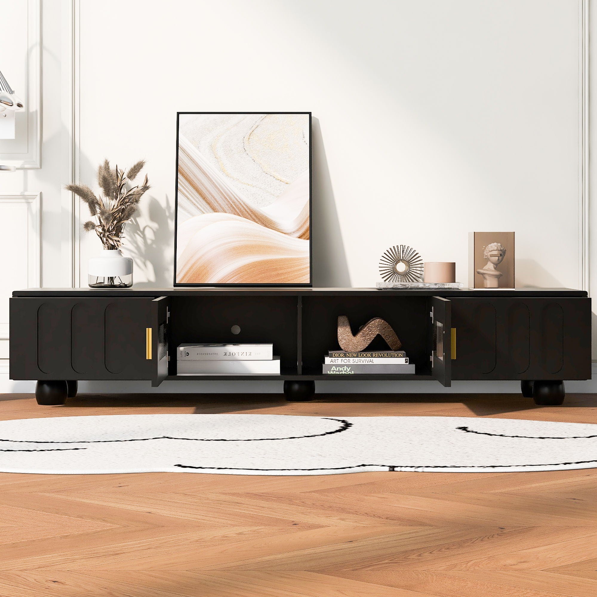 Modern TV Stand For TVs Up To 80", 2 Drawers And Cabinet