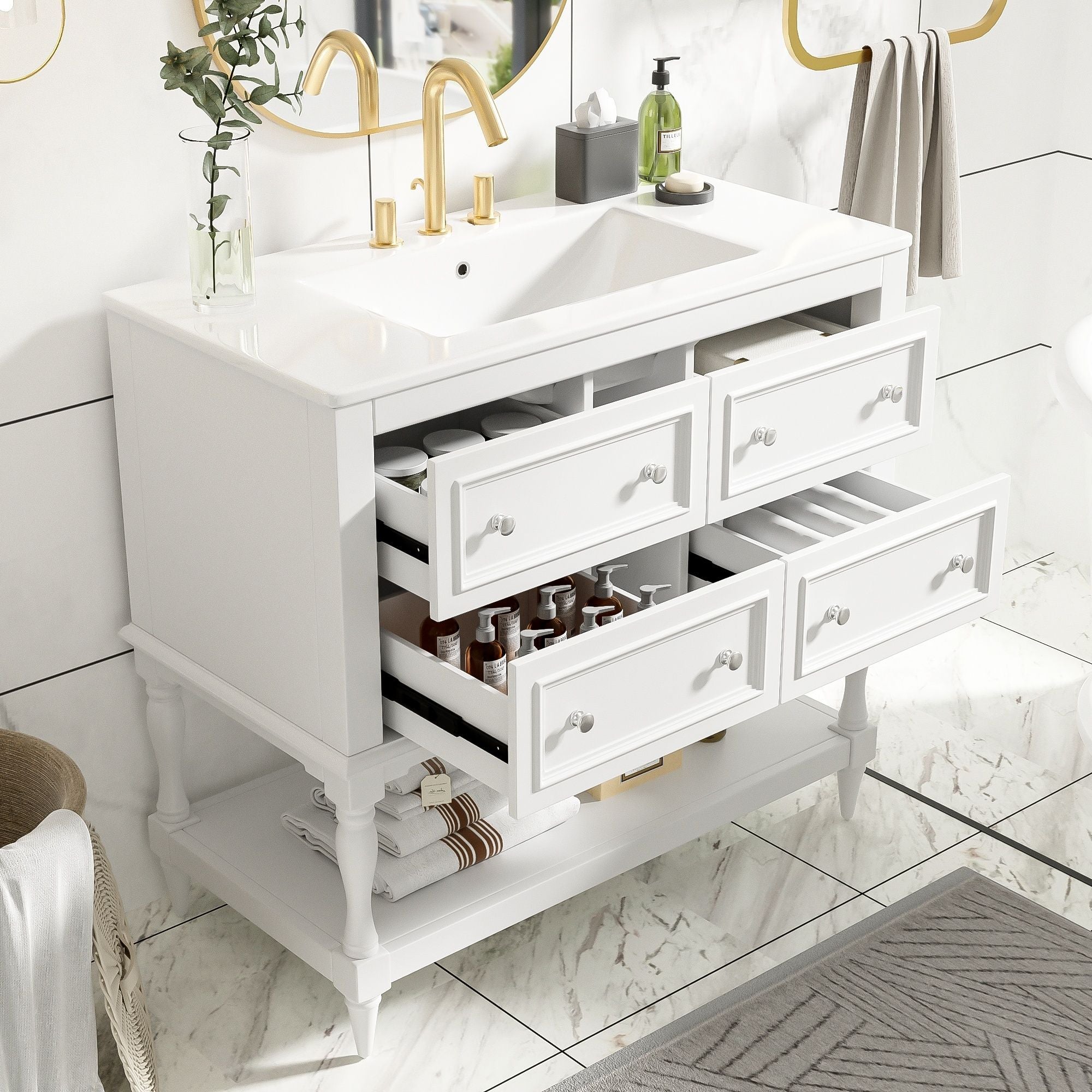 Bathroom Vanity Cabinet With Undermount Sink, 4 Drawer Set