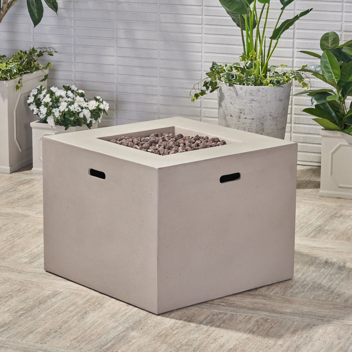 Outdoor Patio Square Gas Burning Concrete Fire Pit 40, 000 Btu