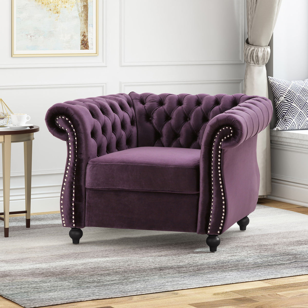 Nexuson - Upholstered Chesterfield Chair With Deep Tufted And Nailhead Trim