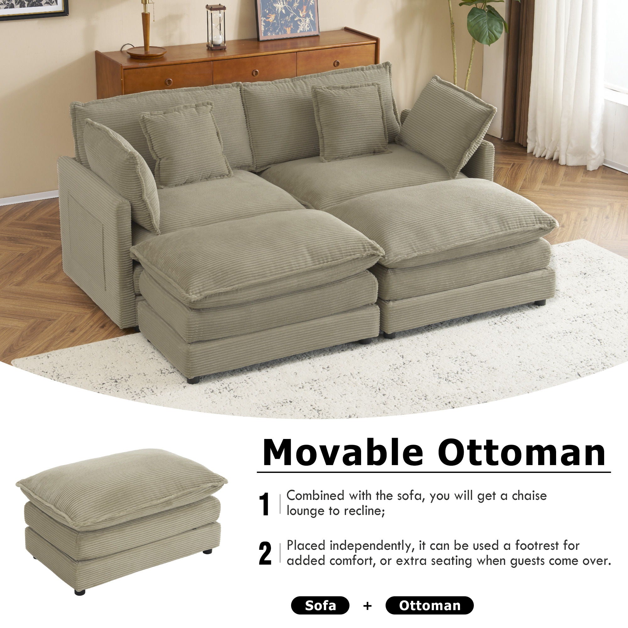 Modern Modular Sectional Sofa With Side Storage Pockets For Living Room