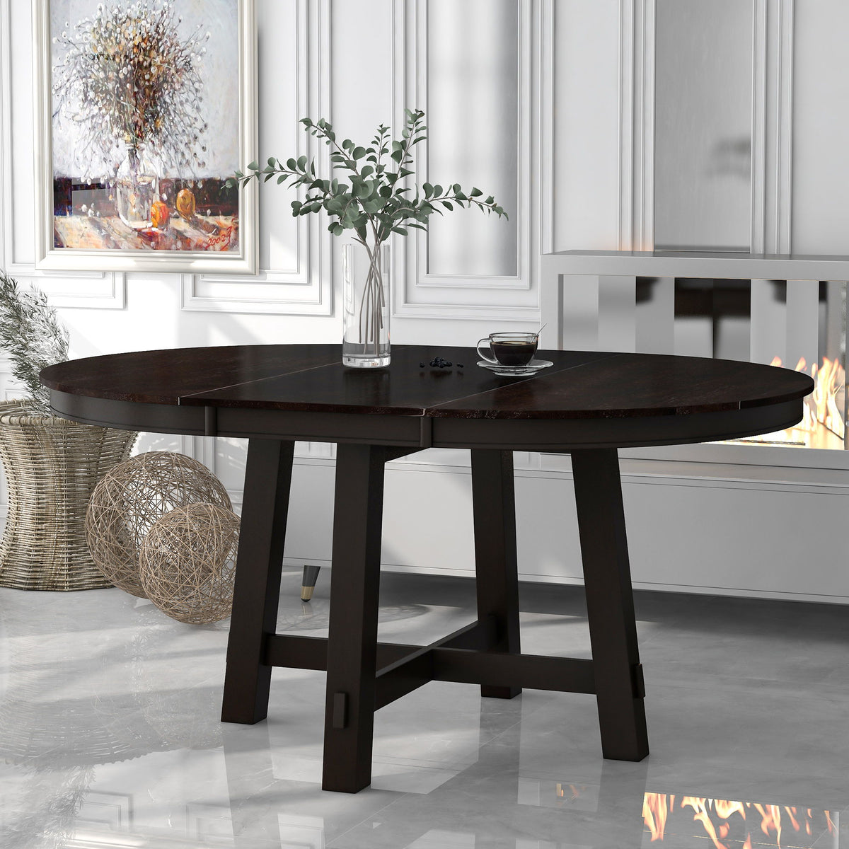 Gia - Round Extendable Dining Table With 16" Leaf Wood