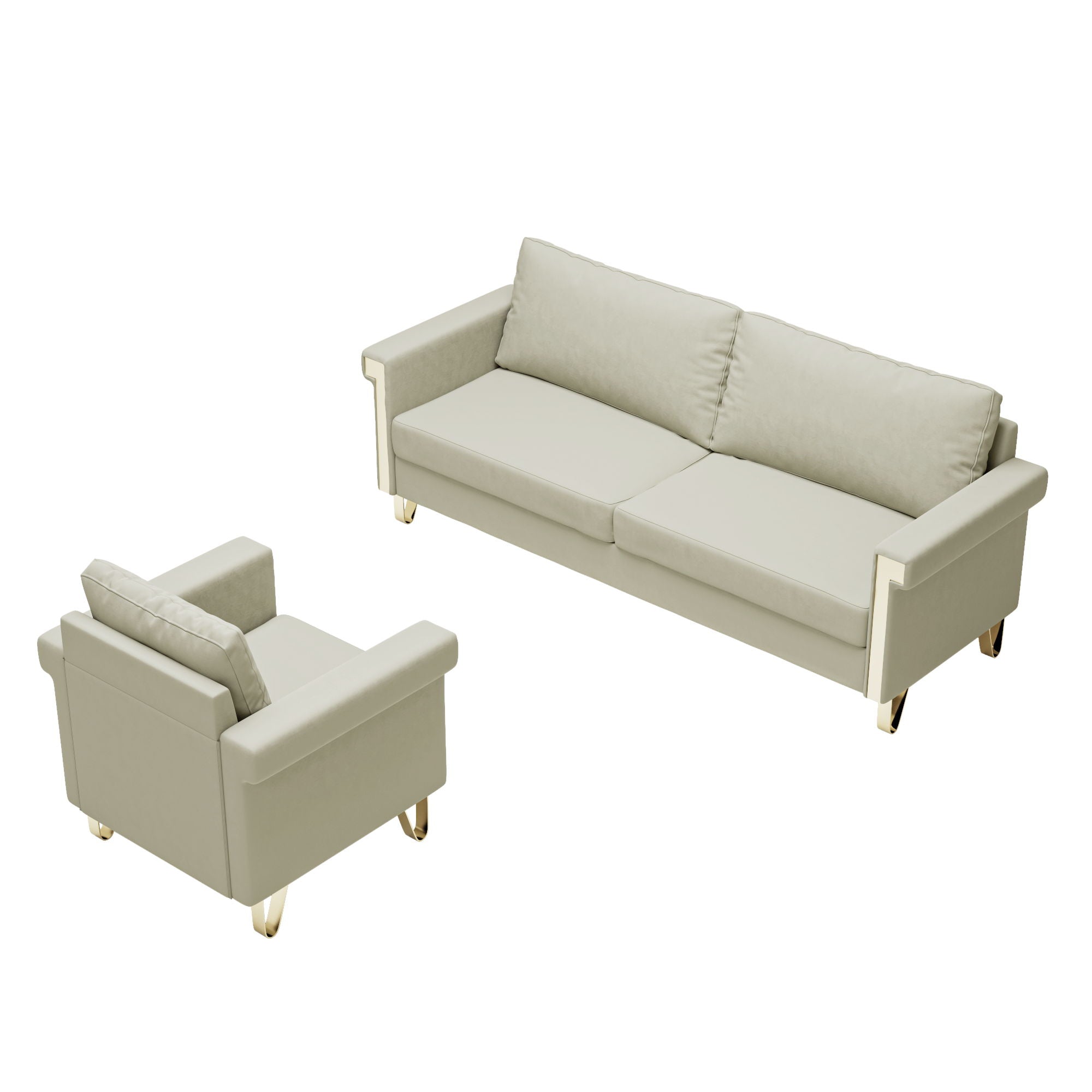 Luxury Velvet Sofa And Chair Set With Metal Accents