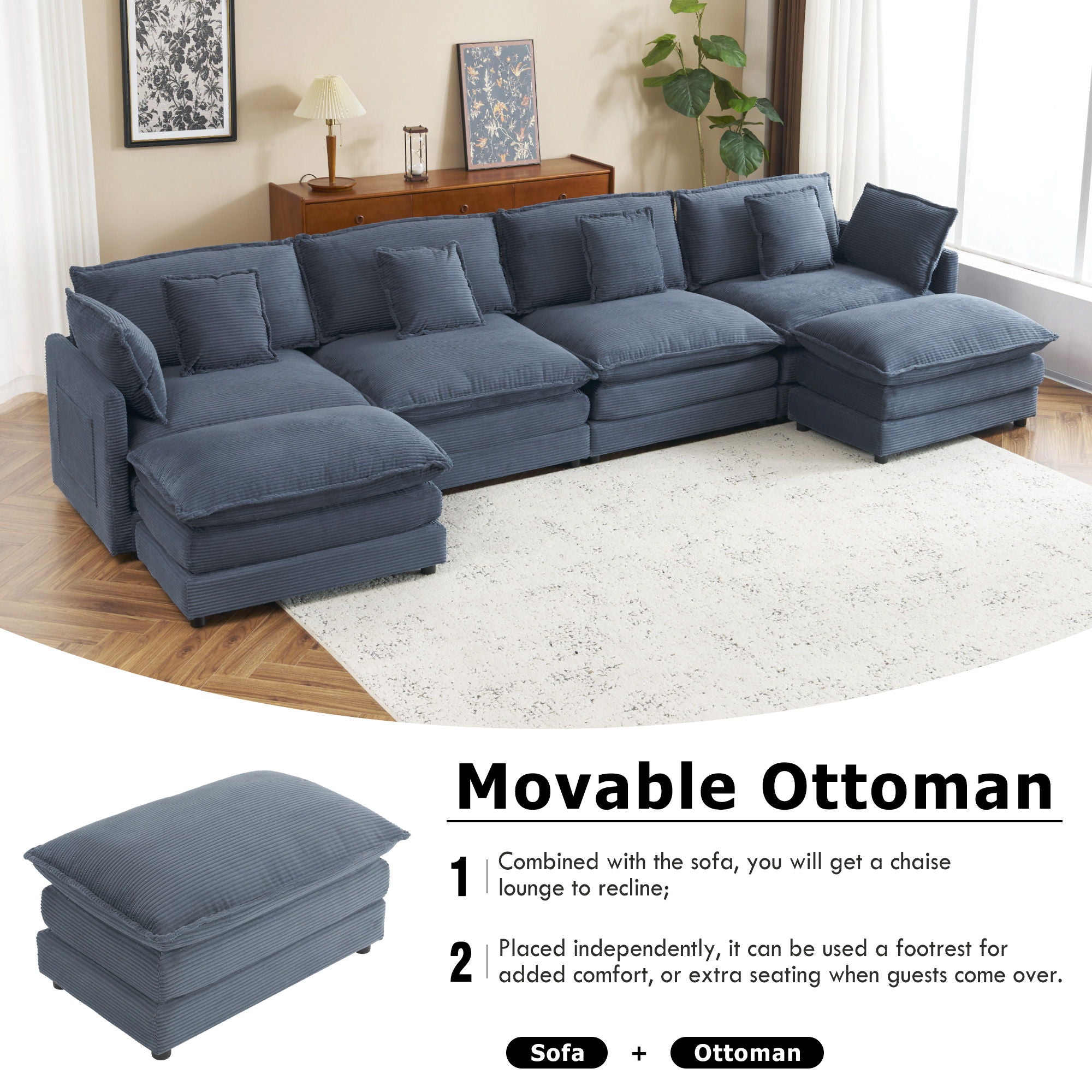 Modern Modular Sectional Sofa With Side Storage Pockets For Living Room