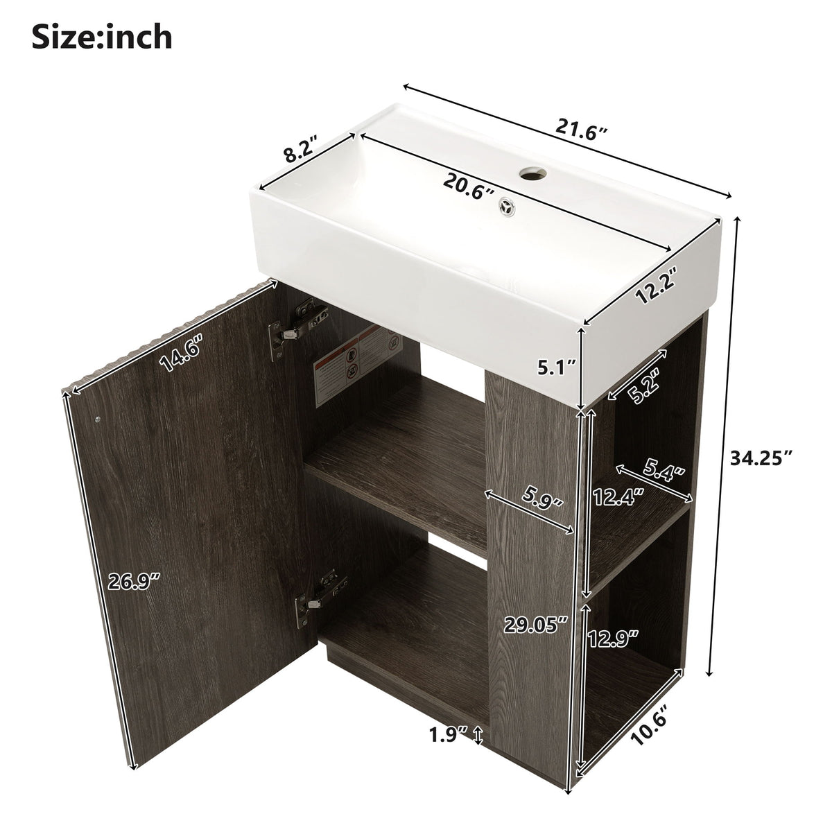 Bathroom Vanity With Sink, Freestanding Wood Grain Cabinet With Storage