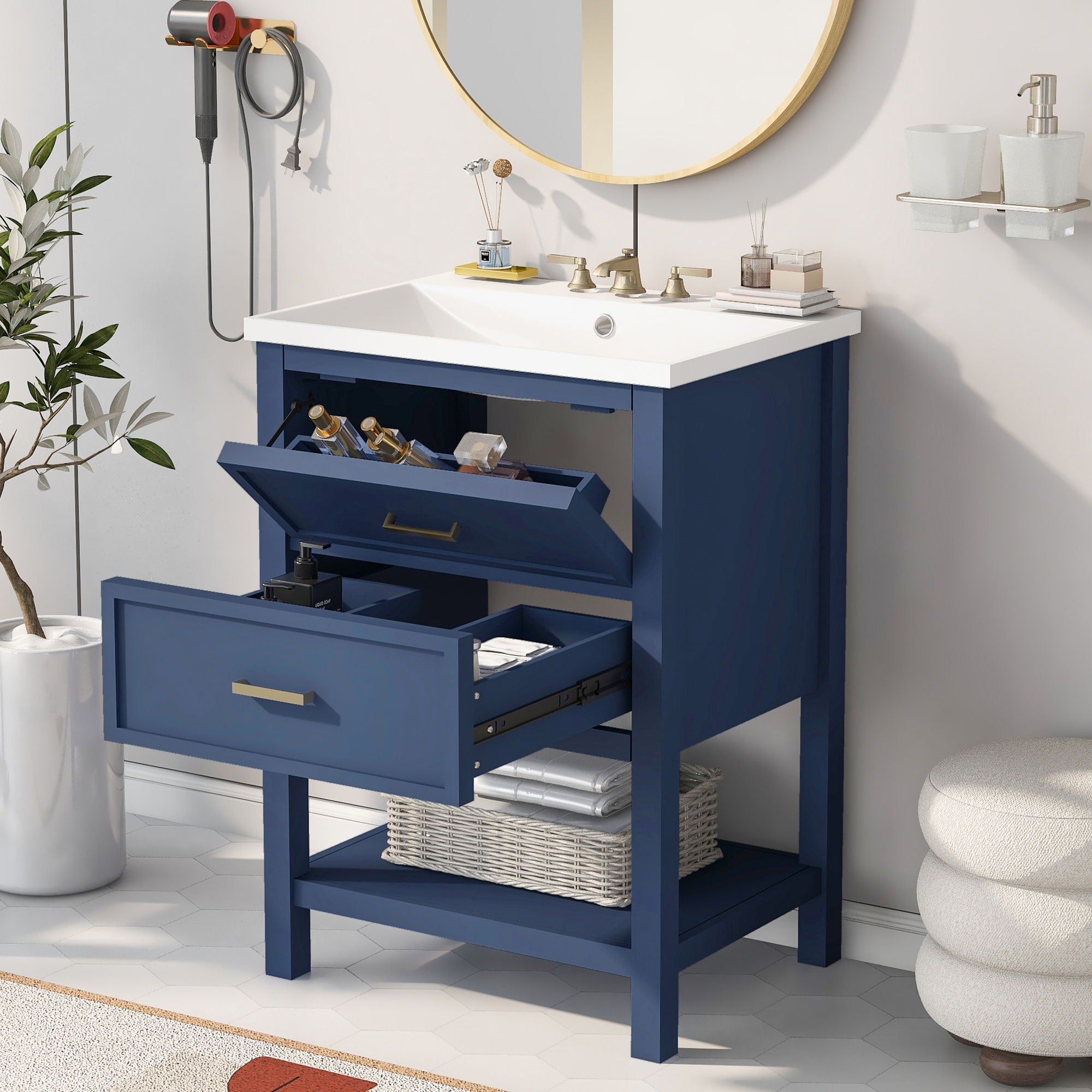 Bathroom Vanity With Top Sink, Modern Bathroom Storage Cabinet With 2 Drawers