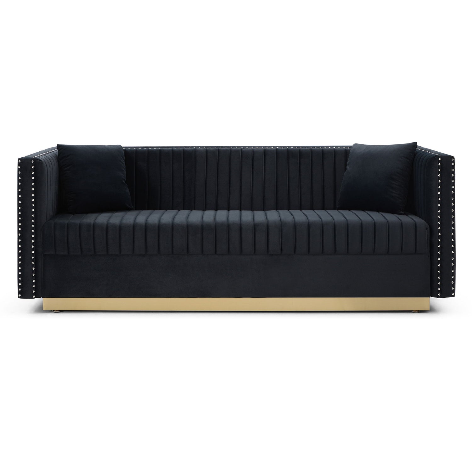Contemporary Vertical Channel Tufted Sofa Modern Upholstered Couch For Living Room With 2 Pillows
