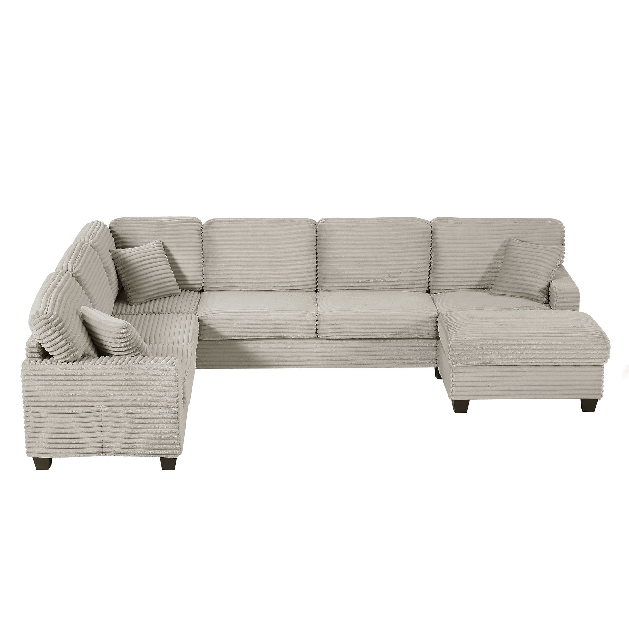 Upholstered U-Shaped Sectional Sofa With Movable Ottoman And Side Storage Pockets
