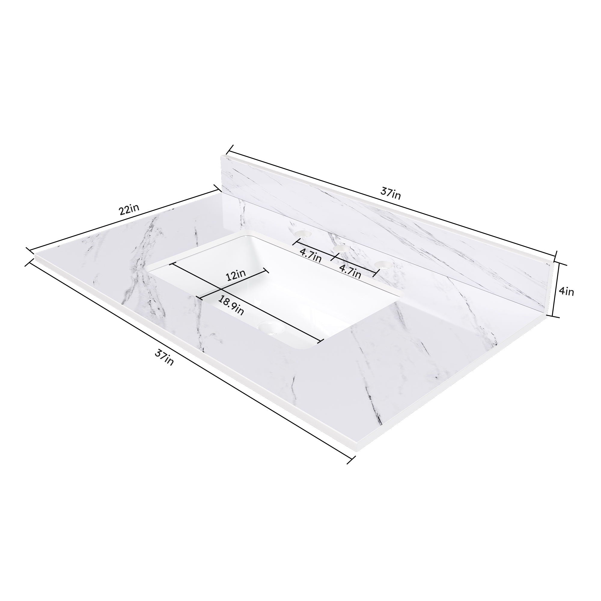 Bianco Carrara Venato Elegant Marble Vanity Top, Bathroom Vanity With Undermount Sink, Sintered Stone