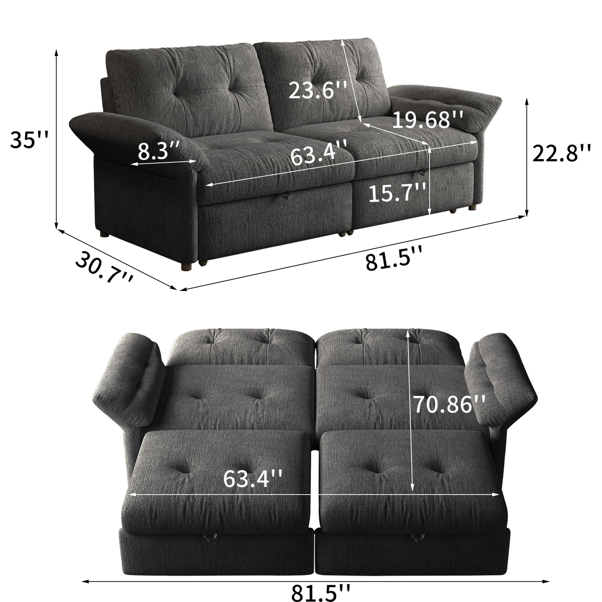 Sofa Bed, 2 In 1 Design For Living Rooms