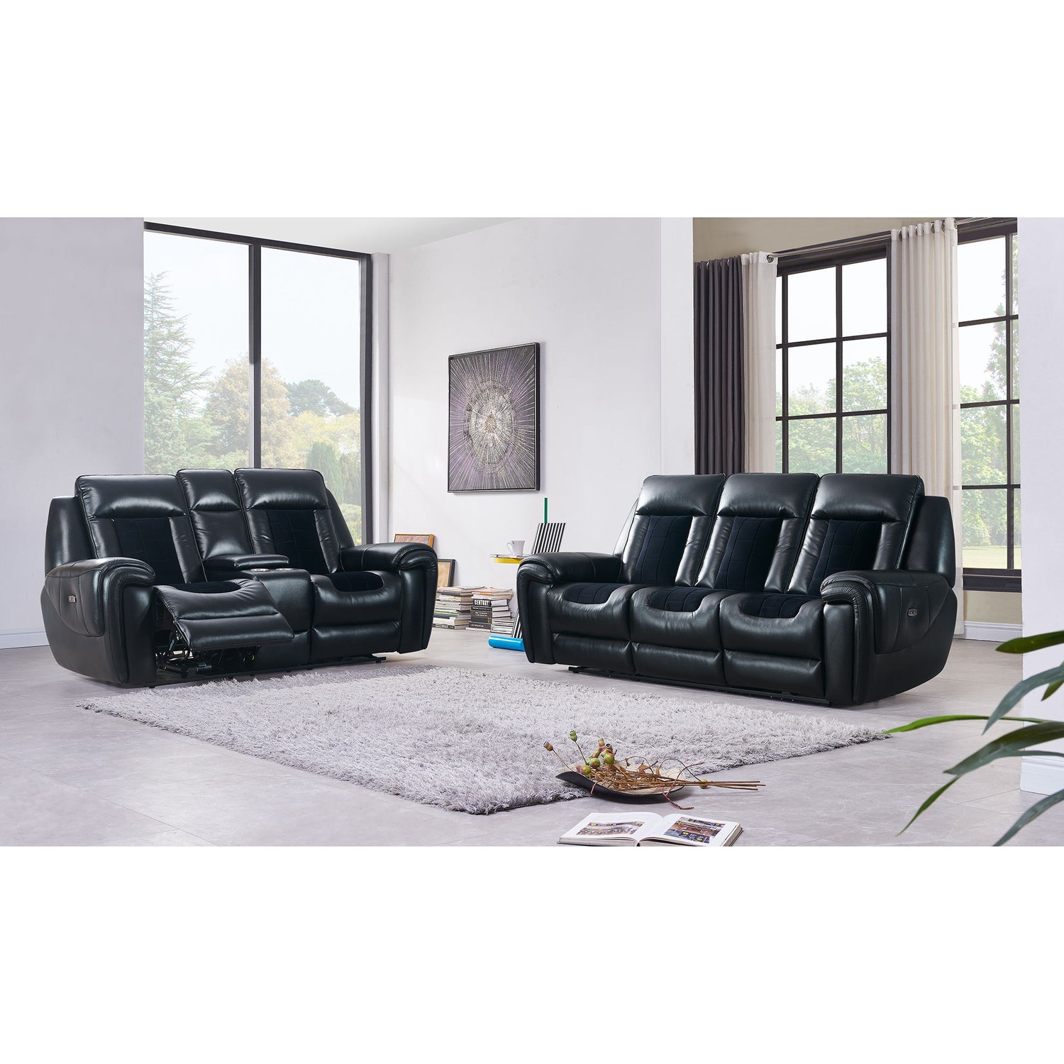 Clark - Blanche / Velvet Power Reclining Sofa With LED - Black