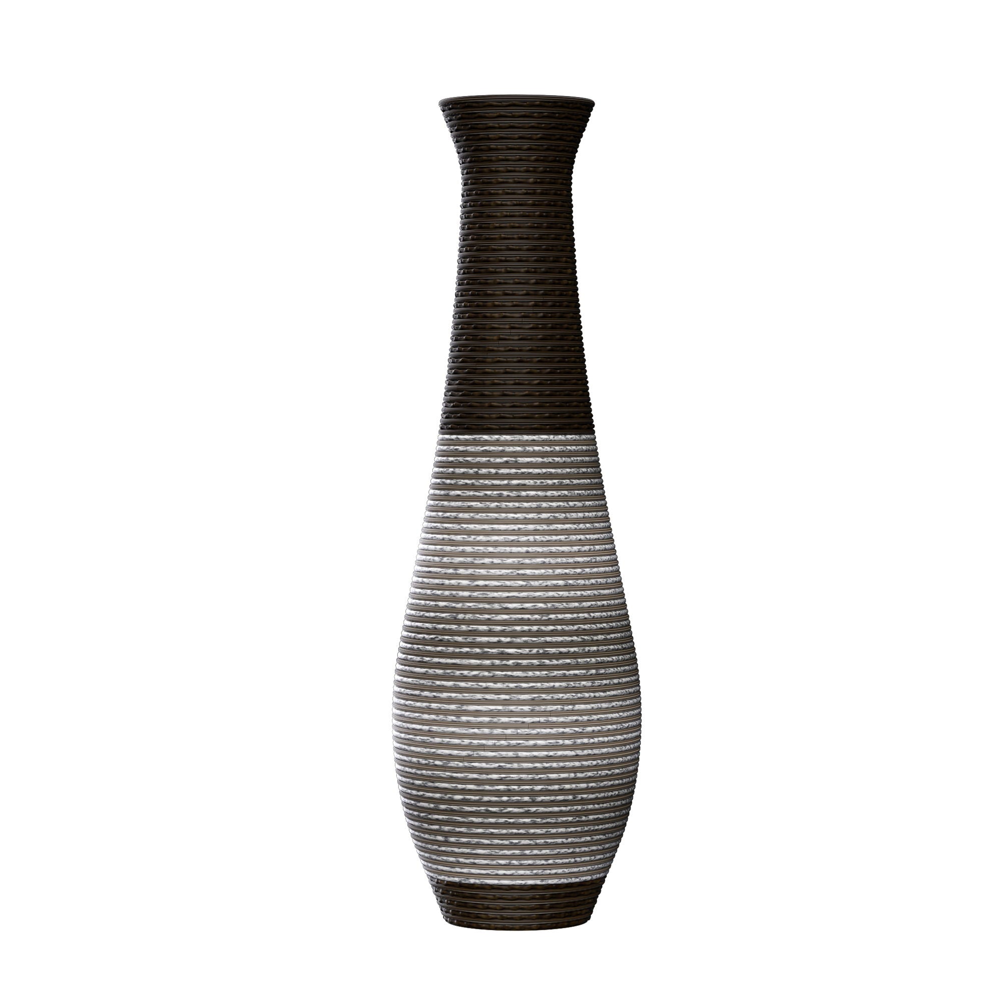Tall Standing Designer Floor Vase Durable Artificial Rattan Elegant 2 Tone Finish Ideal Decor Accent For Living Room, Bedroom, Entryway Stylish Home Decor Statement Piece - Black / Gray