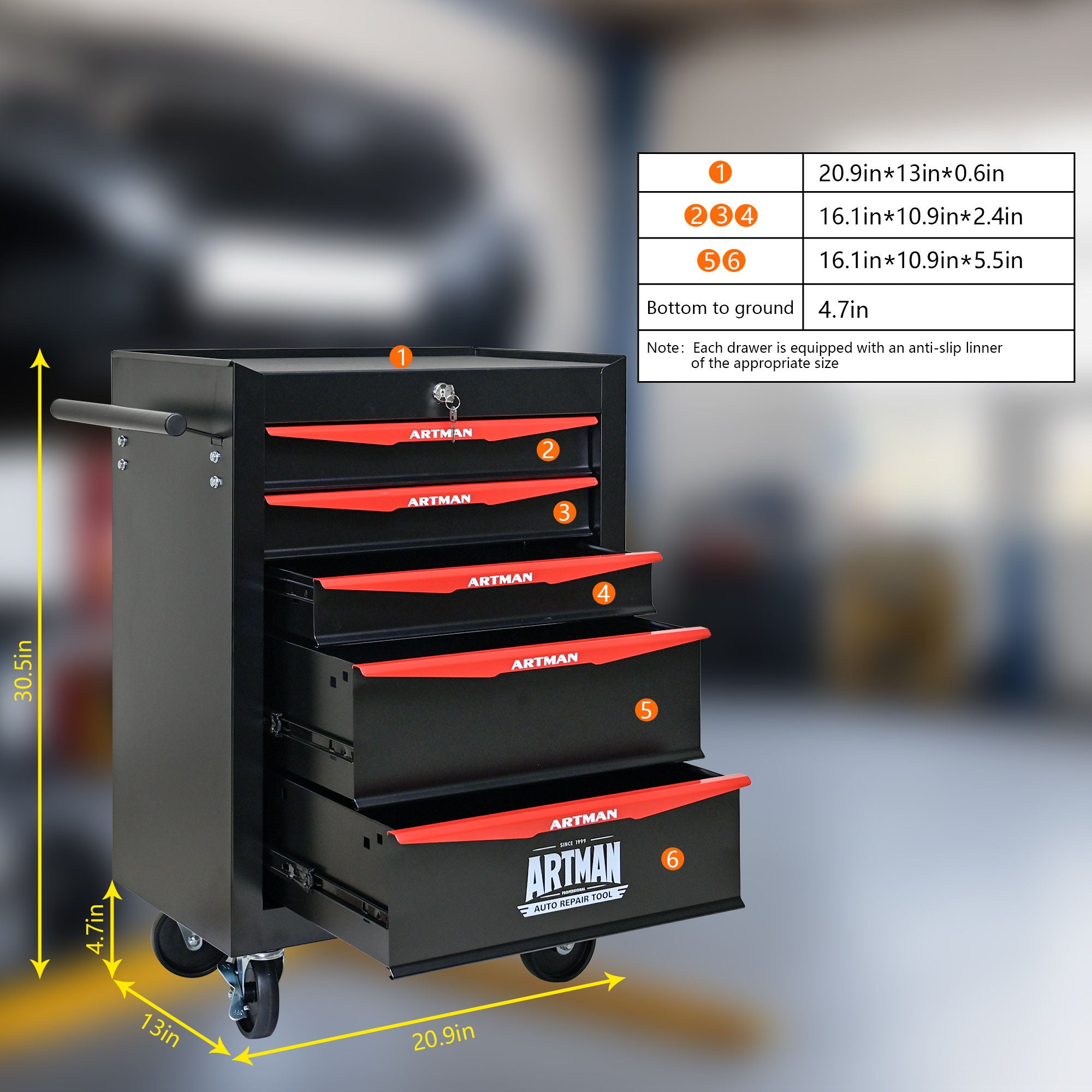 Rolling Metal Tool Chest With Drawers, Steel Storage Cabinet With Ball Bearing Slides