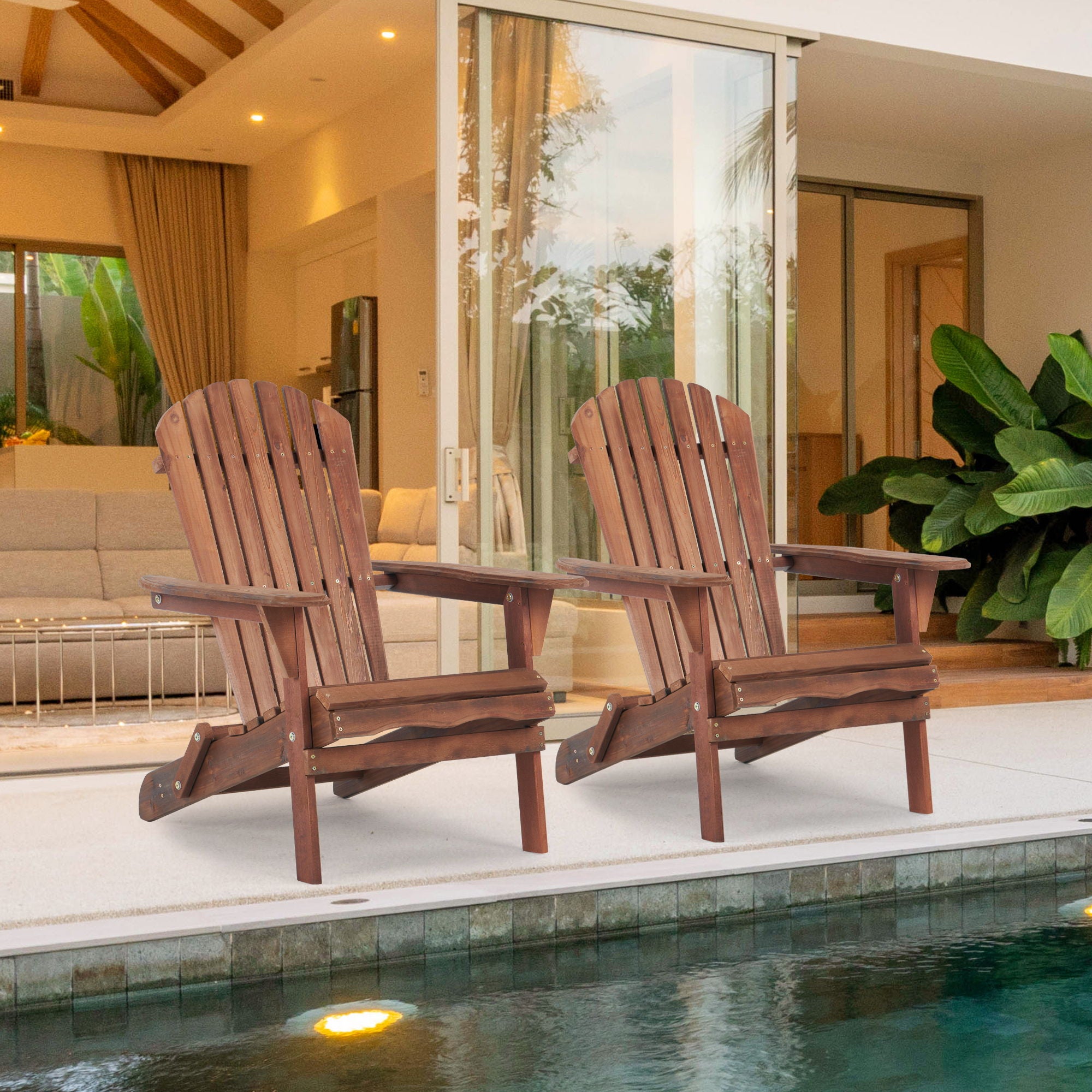 Lounge Patio Chair For Garden Outdoor Wooden Folding Adirondack Chair (Set of 2) Solid Cedar Wood Lounge Patio Chair For Garden