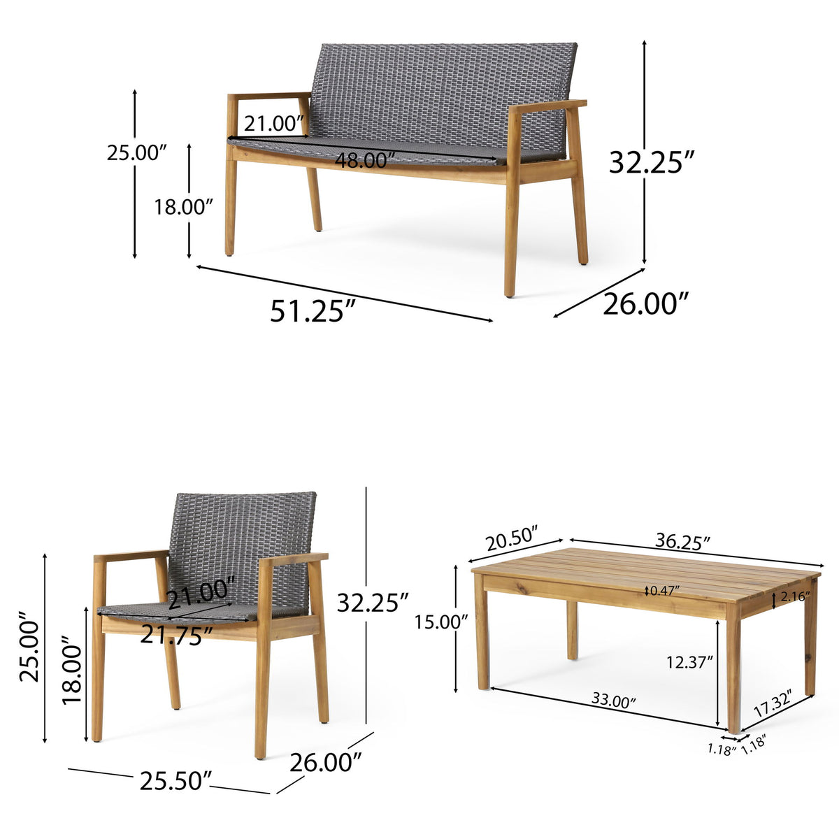 Bryan - Chat Set Outdoor Furniture Frame - Teak