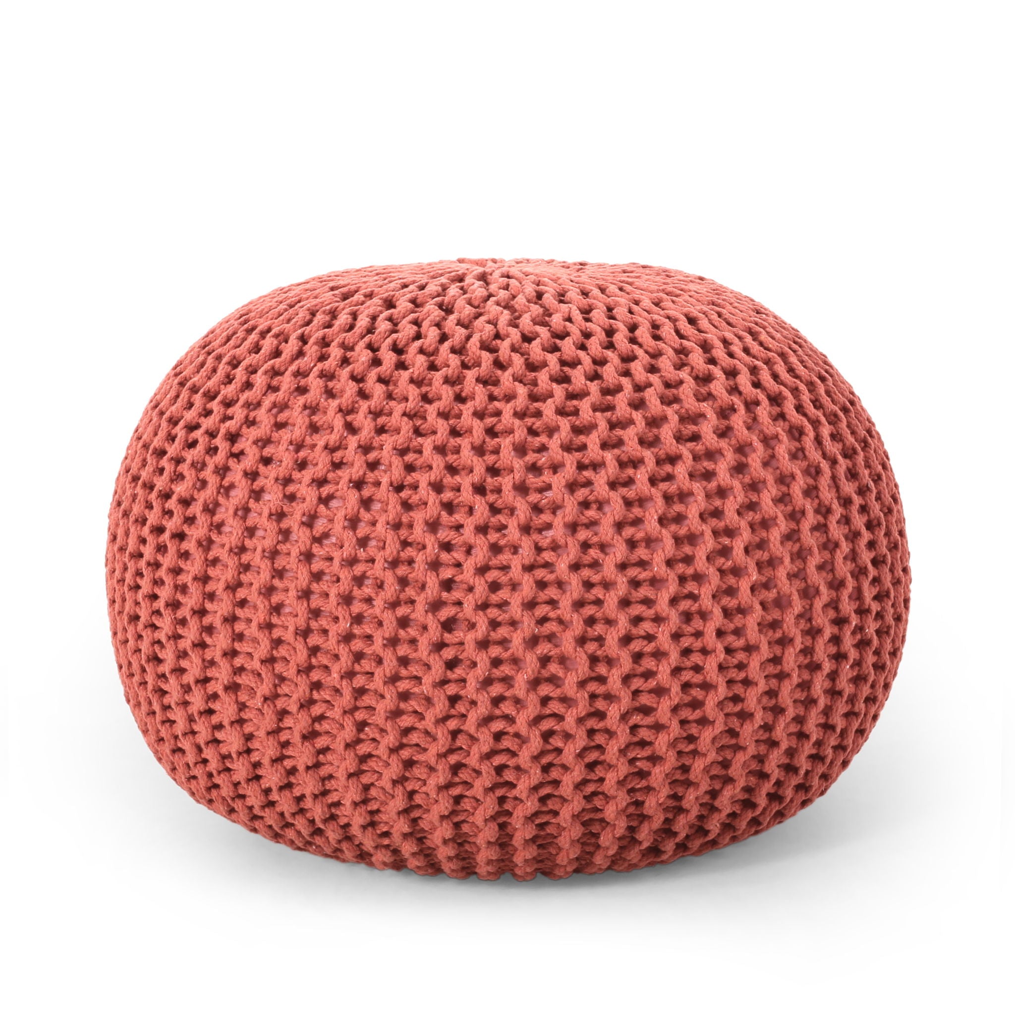 Bordeaux - Knitted Round Pouf Ottoman, Floor Cushion
