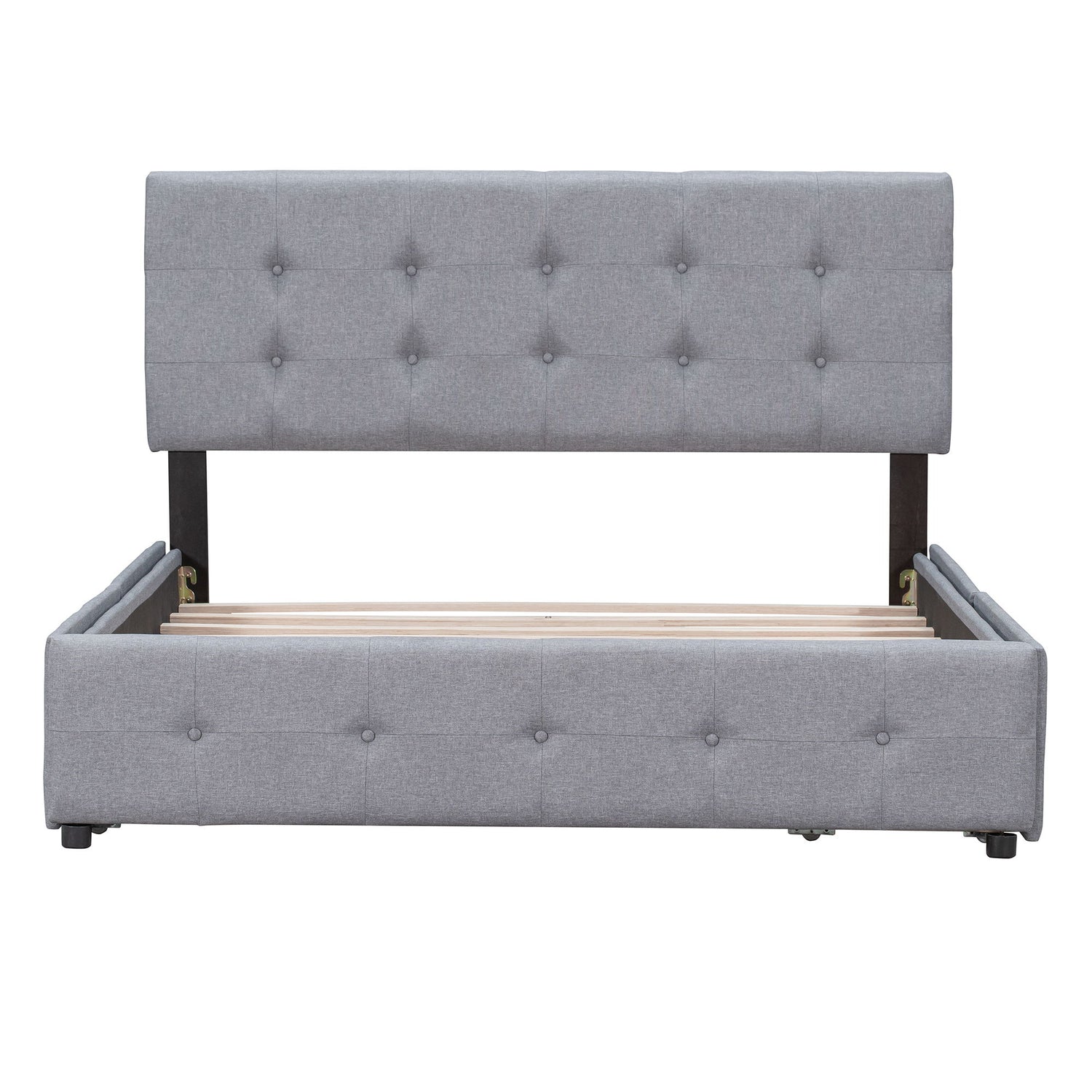 Upholstered Platform Bed With Classic Headboard And Drawers, No Box Spring Needed