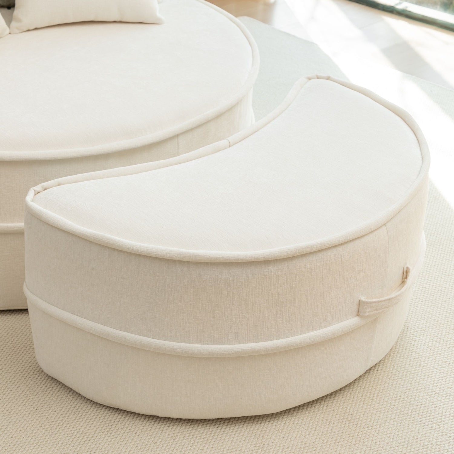 Modern Oversized Round Barrel Accent Chair With Ottoman