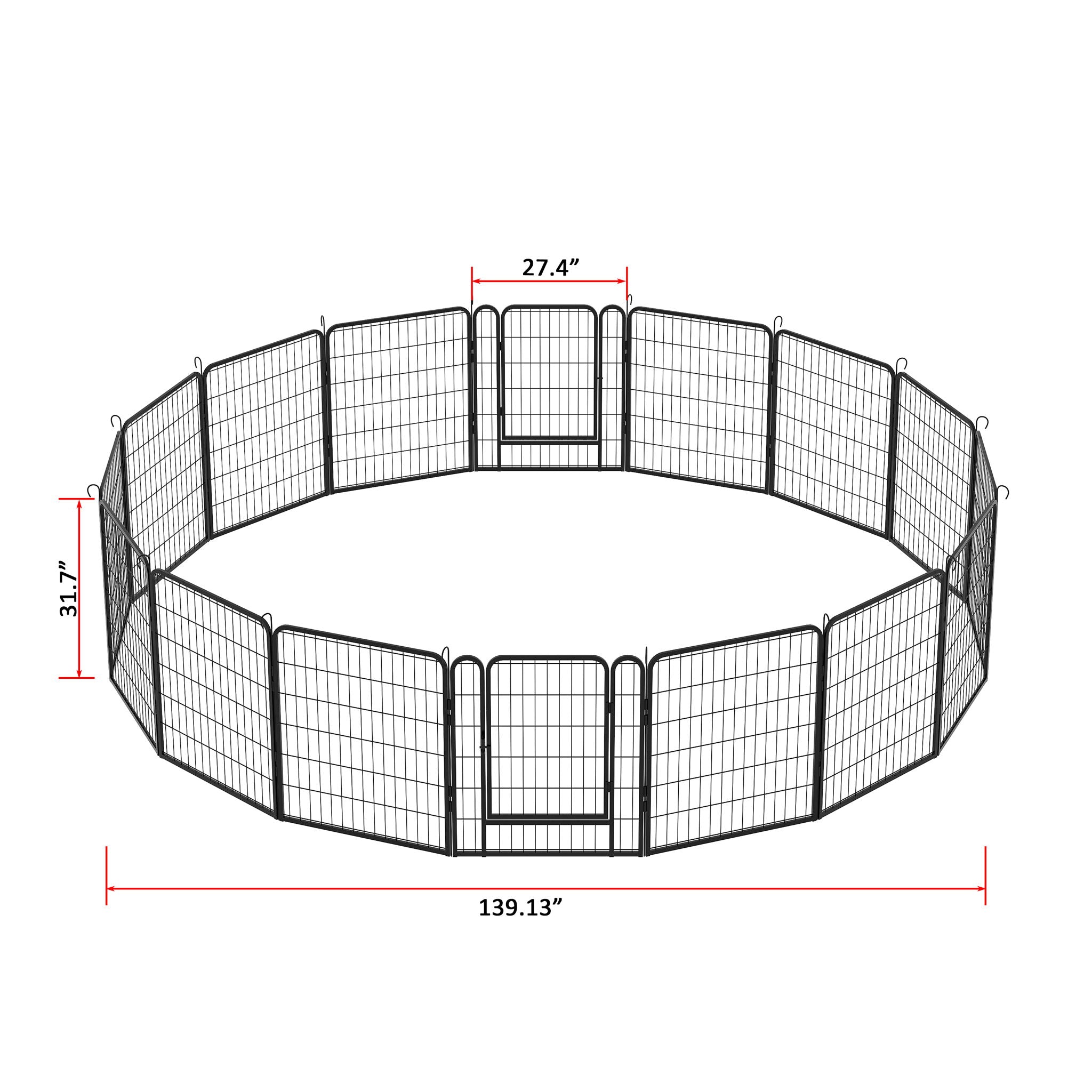 108.27" 16 Panels Heavy Duty Metal Playpen With Door, Dog Fence Pet Exercise Pen For Outdoor - Black