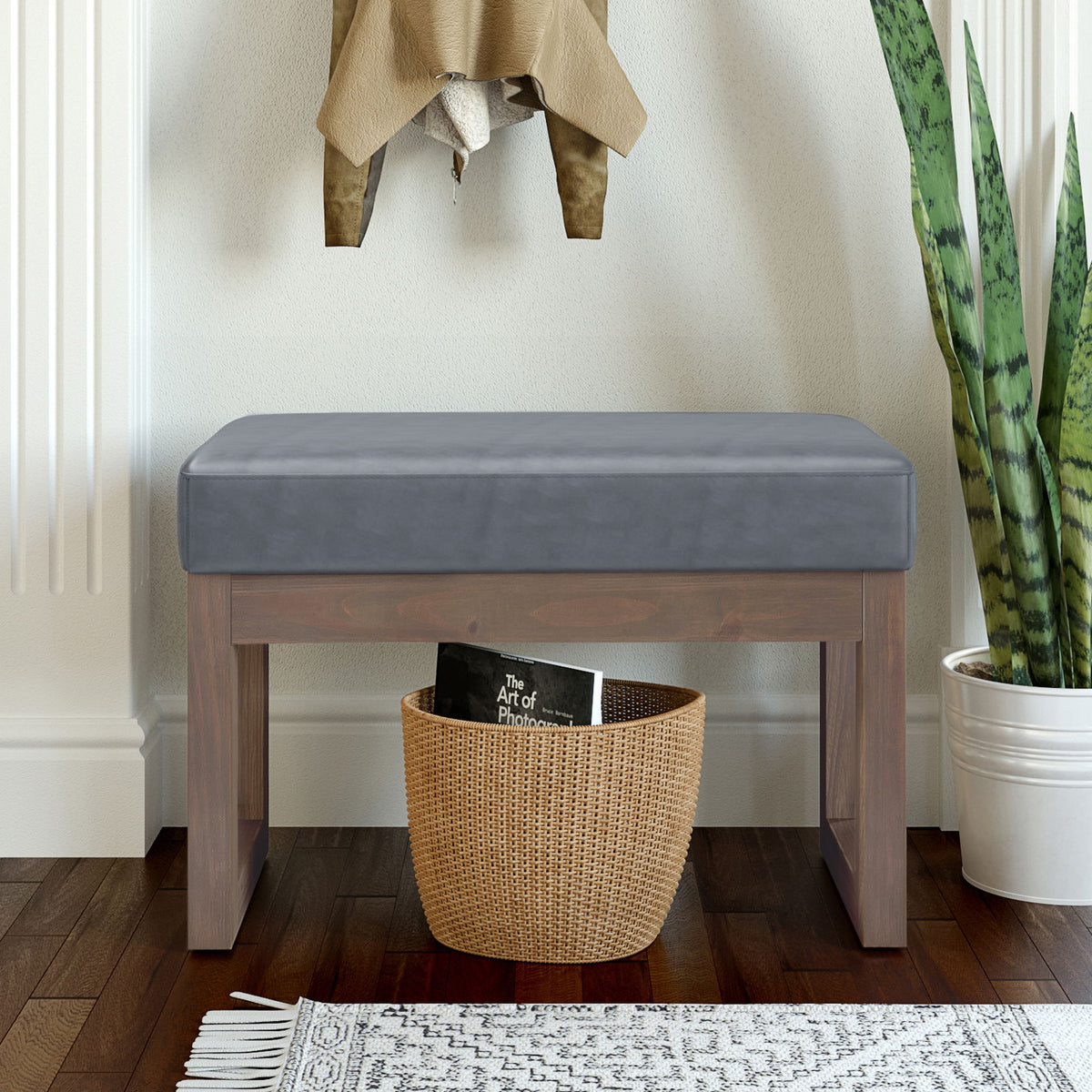 Milltown - Footstool Small Ottoman Bench - Dark Gray - Faux Leather
