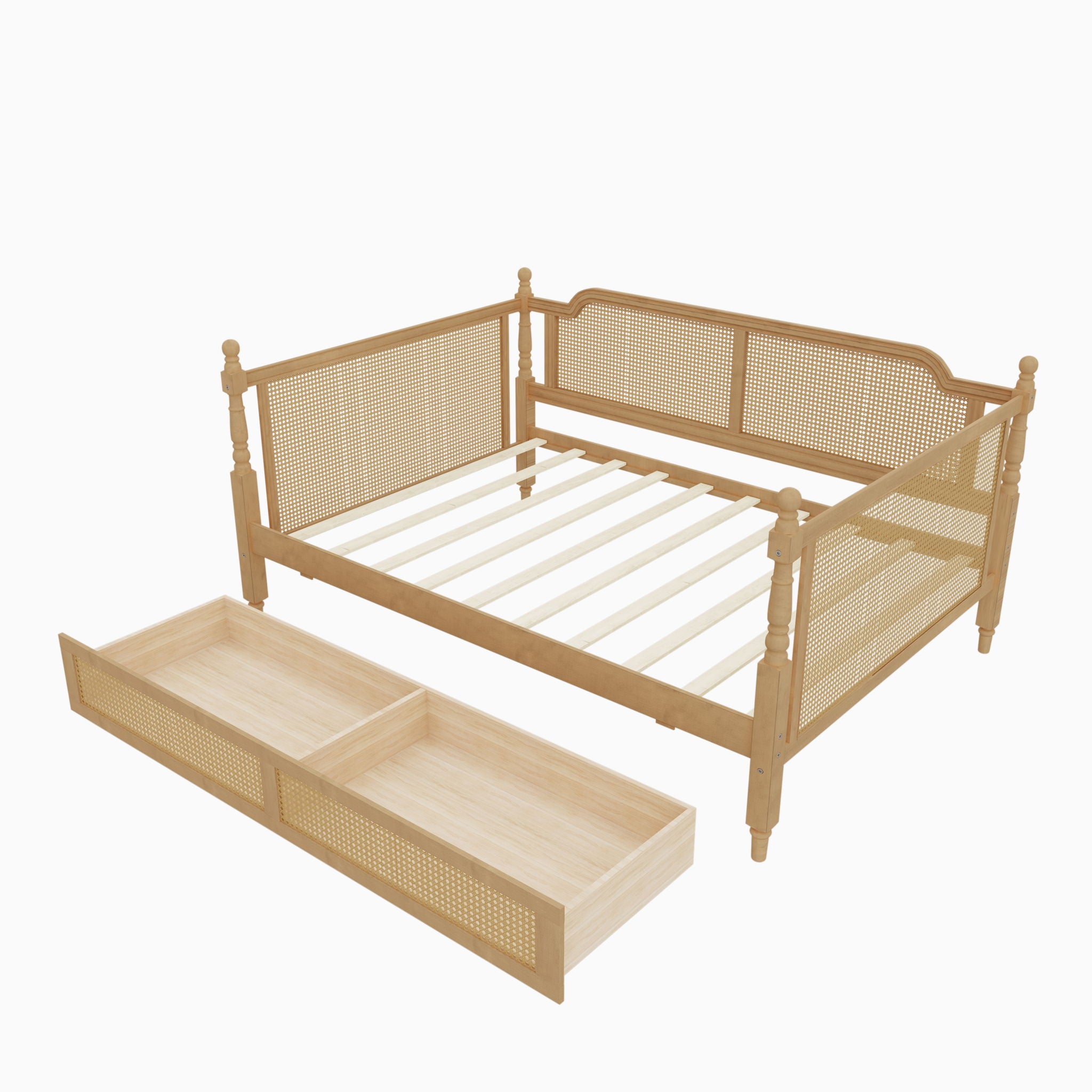Traditional Style Rattan Daybed, No Box Spring Needed