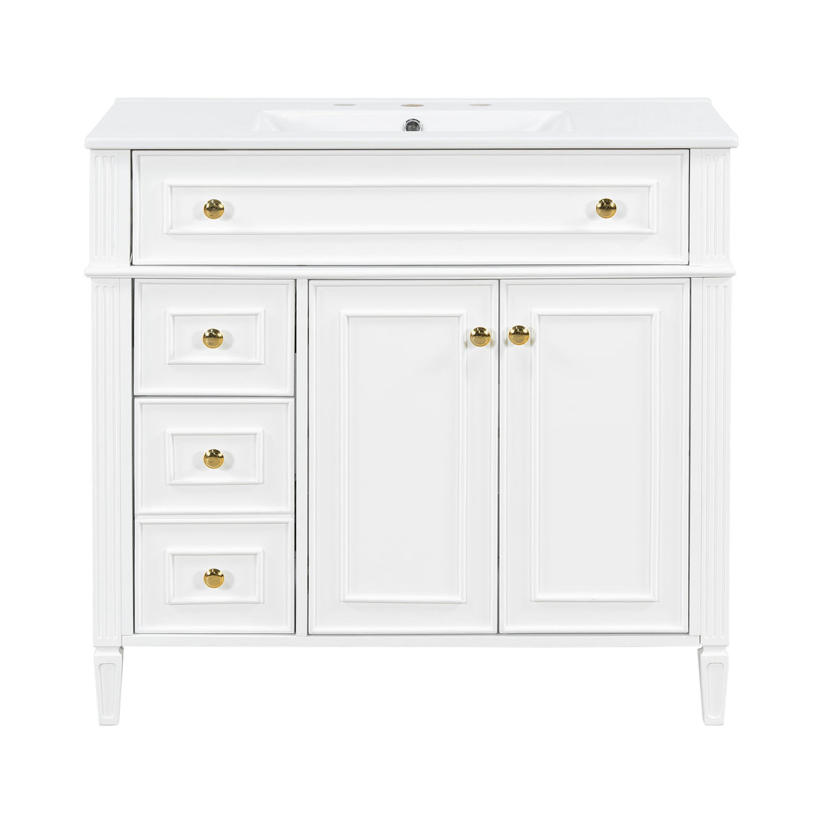 Bathroom Vanity With Sink, 3 Drawers & 2 Soft-Close Doors