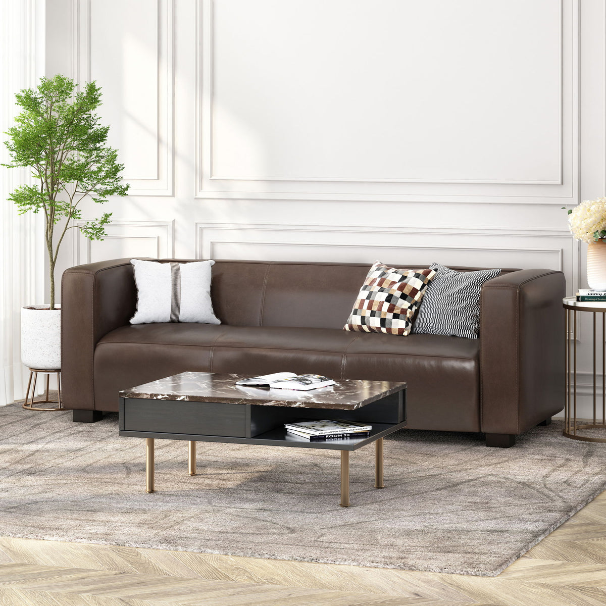Contemporary 3 Seater Sofa With Tuxedo Design
