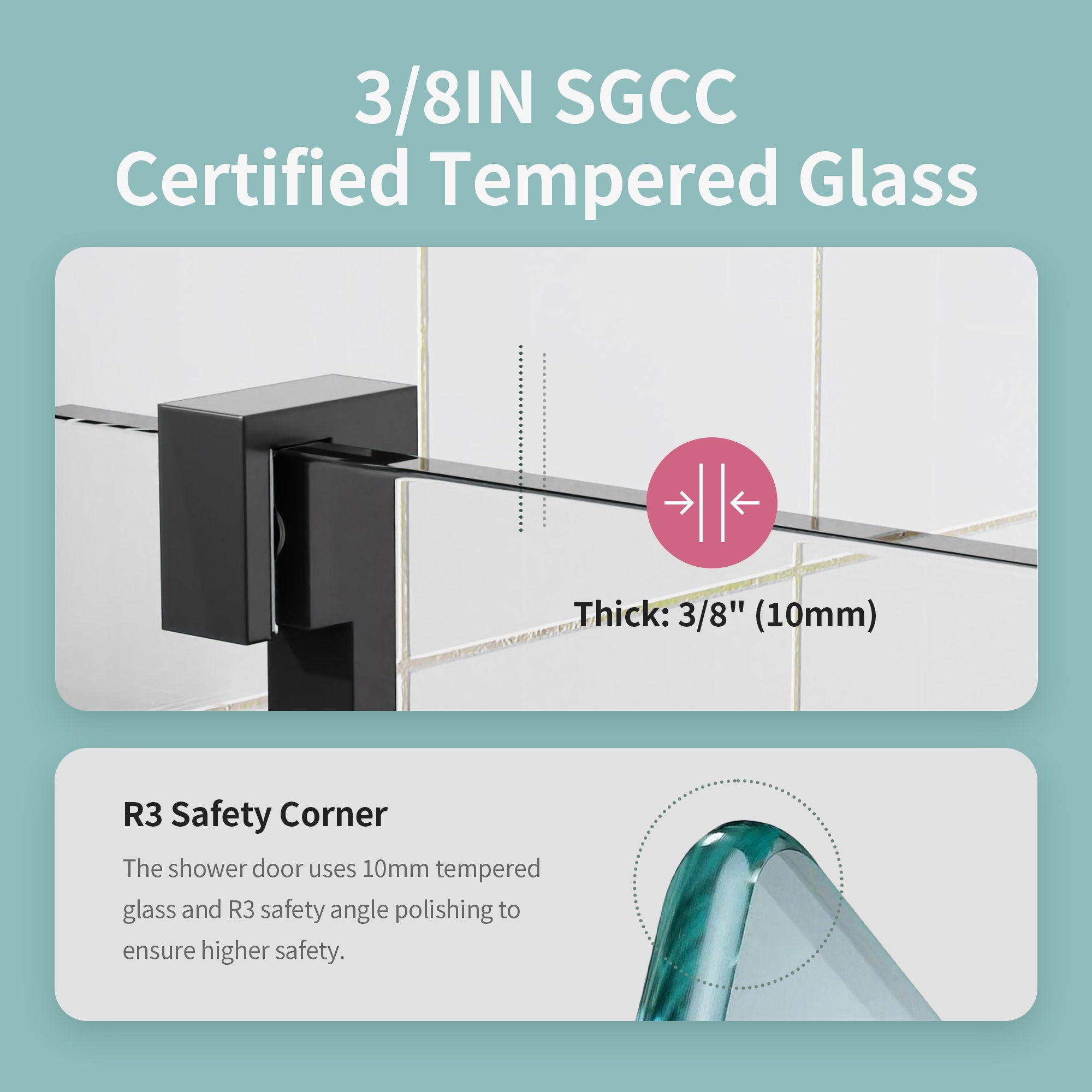 Frameless Single Sliding Soft Close Shower Doors, 3 / 8" Tempered Glass Reversible Installatio