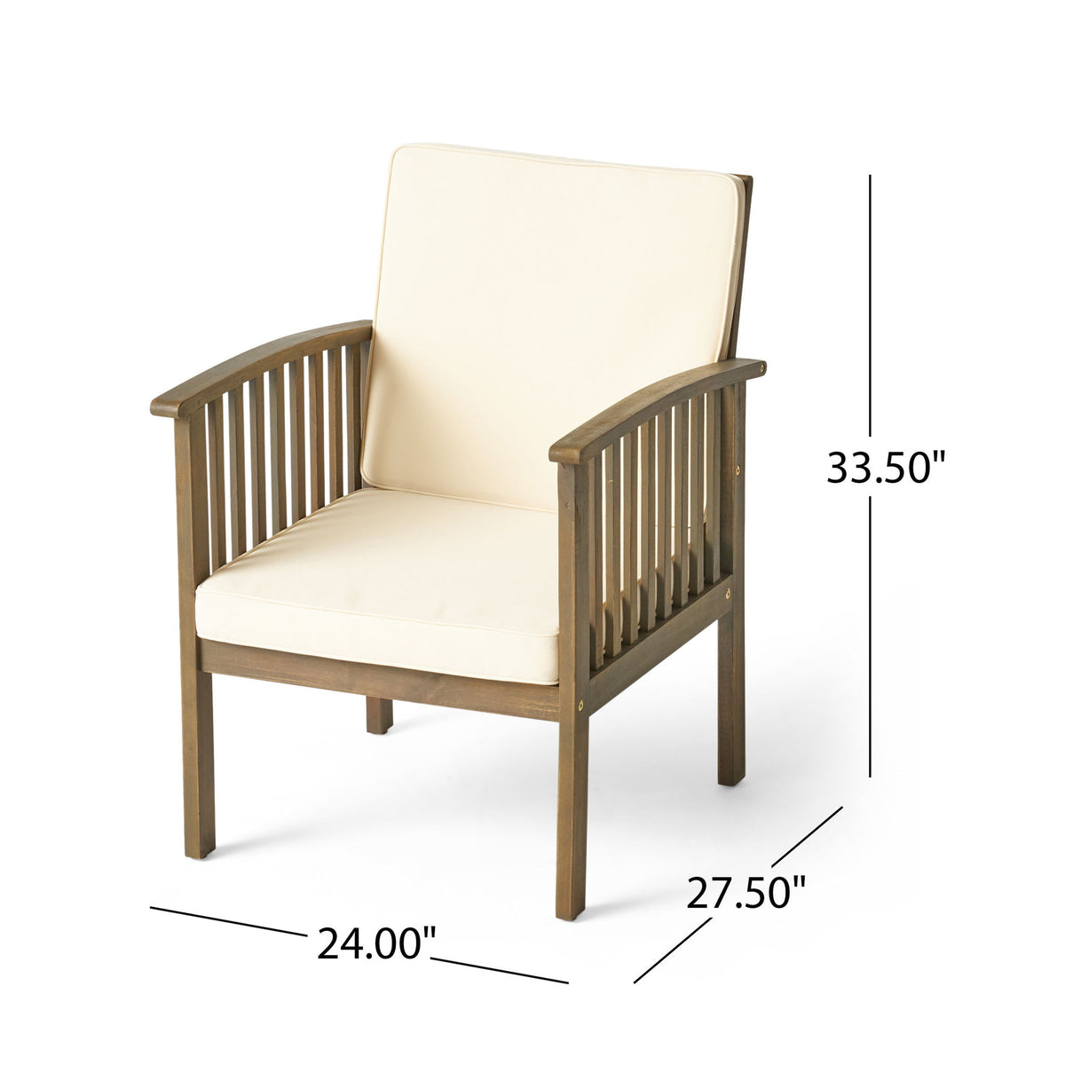 Casa Acacia Wood Club Chairs (Set of 2) With Water Resistant Cushions - Gray / Cream