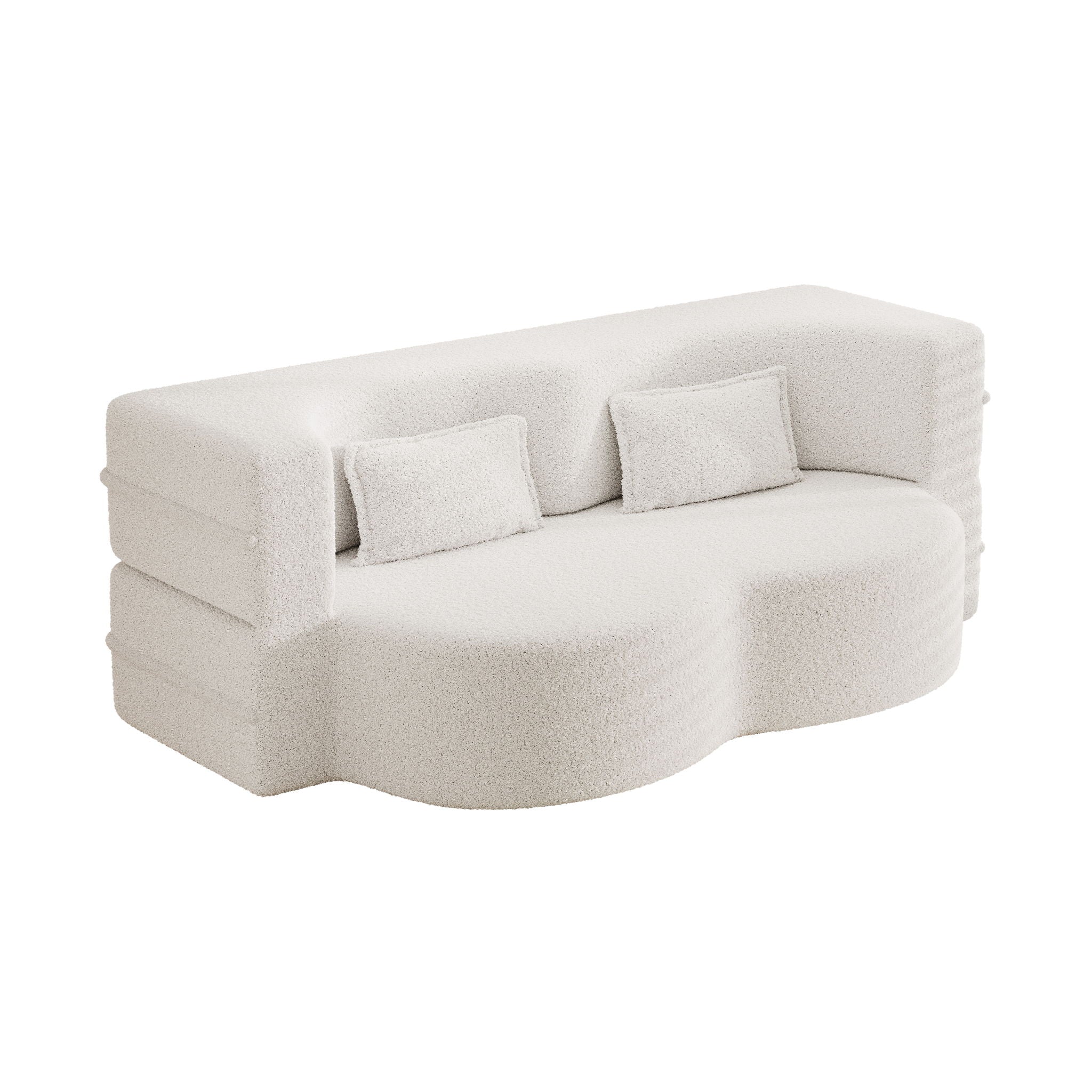 Modern Floor Sofa, With 2 Pillows, Convertible Teddy Fabric Foam Filled Bed