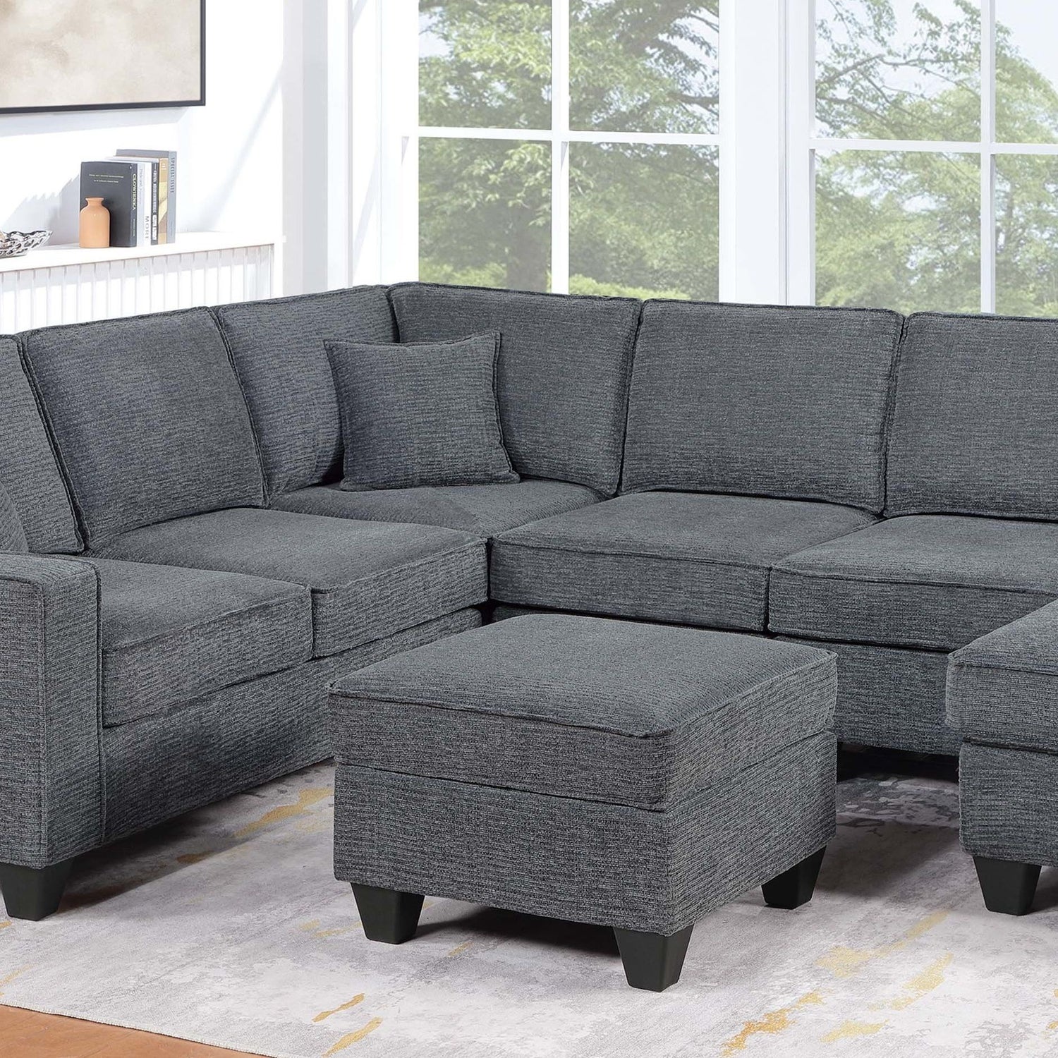 5 Piece Sectional Set Left Arm Loveseat With USB Port Corner Wedge Ottoman Armless Chair Right Arm Loveseat With Chaise - Gray / Slate