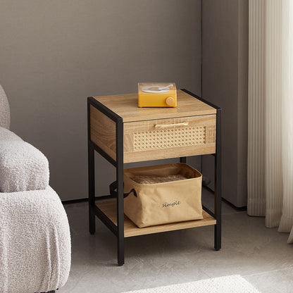 15.74&quot; Rattan End Table With Drawer, Modern Nightstand, Metal Legs, Side Table For Living Room, Bedroom