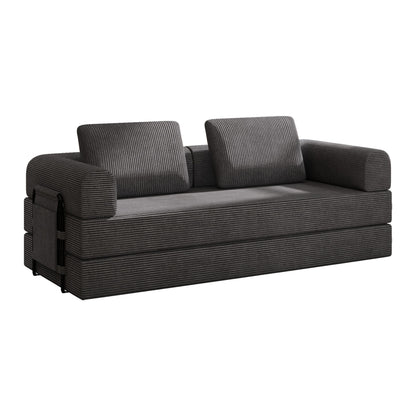 Convertible Sleeper Sofa Bed With Cylindrical Pillow, Fixed Shape Frame