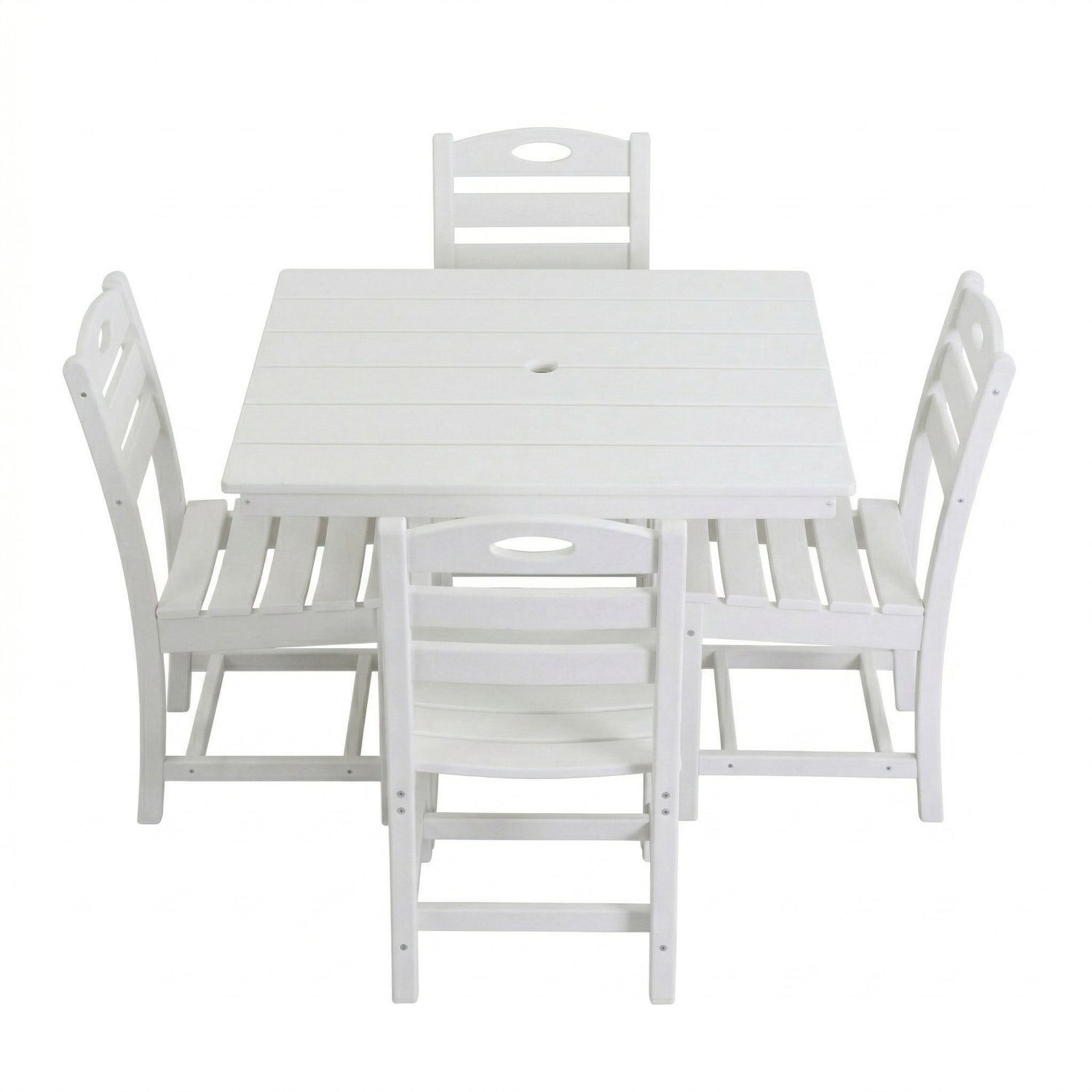 Outdoor Patio Dining Set, Square Table With Umbrella Hole And Armless Chairs