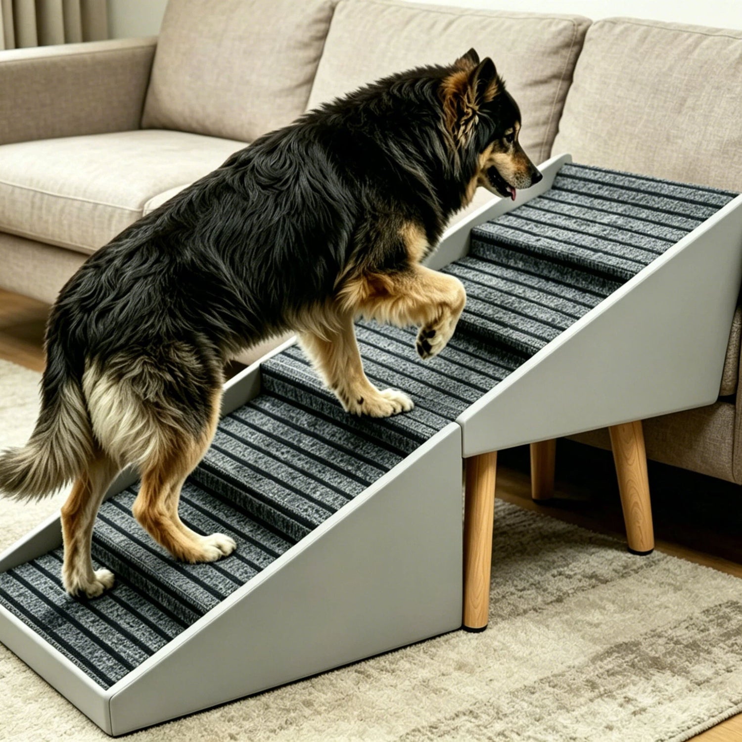 2 In 1 Dog Stairs For Bed And Couch, Foldable 6 Pet Steps - Gray