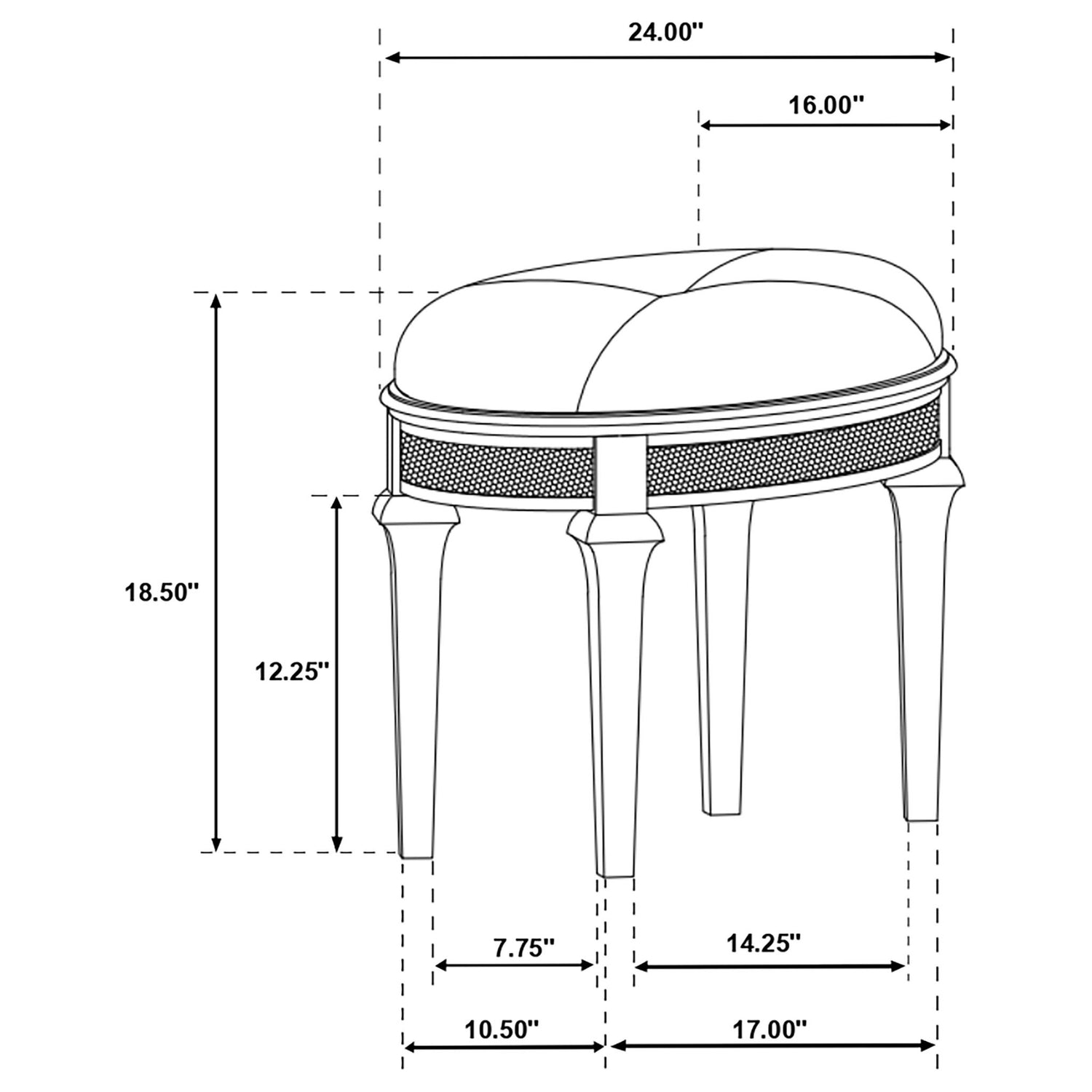 Colwood - Upholstered Oval Vanity Stool With Glitter Trim Seat - Silver Gray