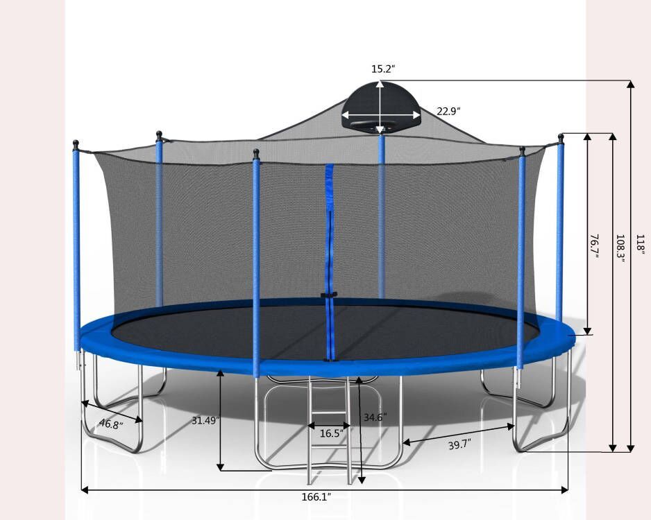 14Ft Trampoline For Adults &amp; Kids With Basketball Hoop, Outdoor Trampolines With Ladder And Safety Enclosure Net For Kids And Adults - Blue