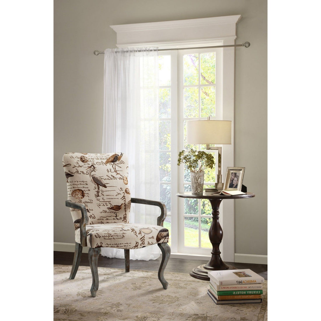 High Back Accent Chair With Goose Neck Arms - Ivory Multi