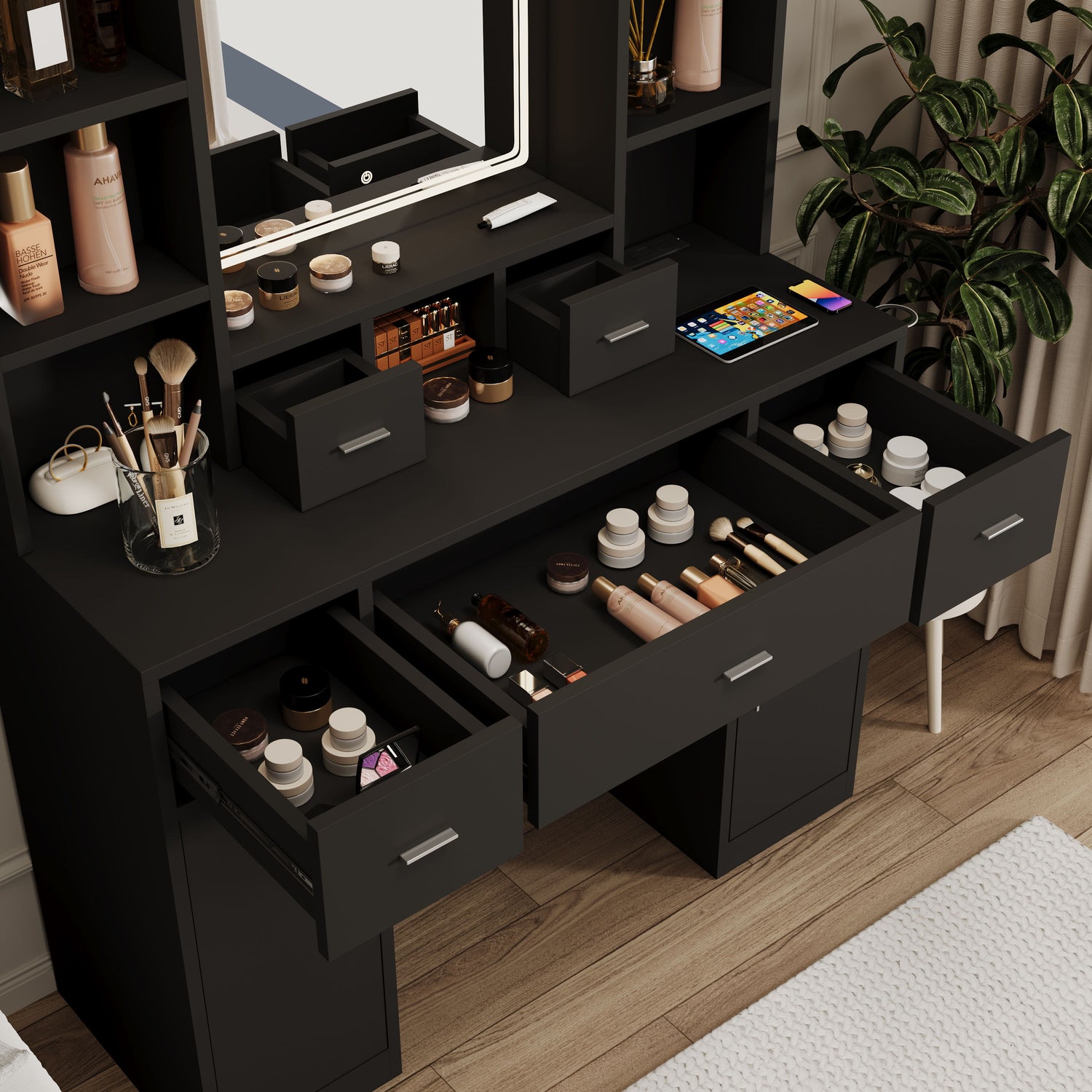 43.31&quot; Newly Designed Smart Mirror Dressing Table With Drawers And Storage Cabinet, Dressing Table With Dressing Pad For Bedroom, Dressing Room