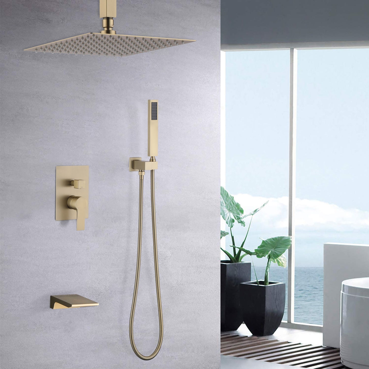 Wall Mount Shower System With High Pressure 10&quot; Shower Head And Handheld
