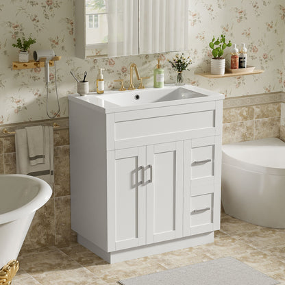 Bathroom Vanity With 2 Doors, 2 Drawers, Adjustable Shelf, Hidden Slides &amp; Soft Close Hinges