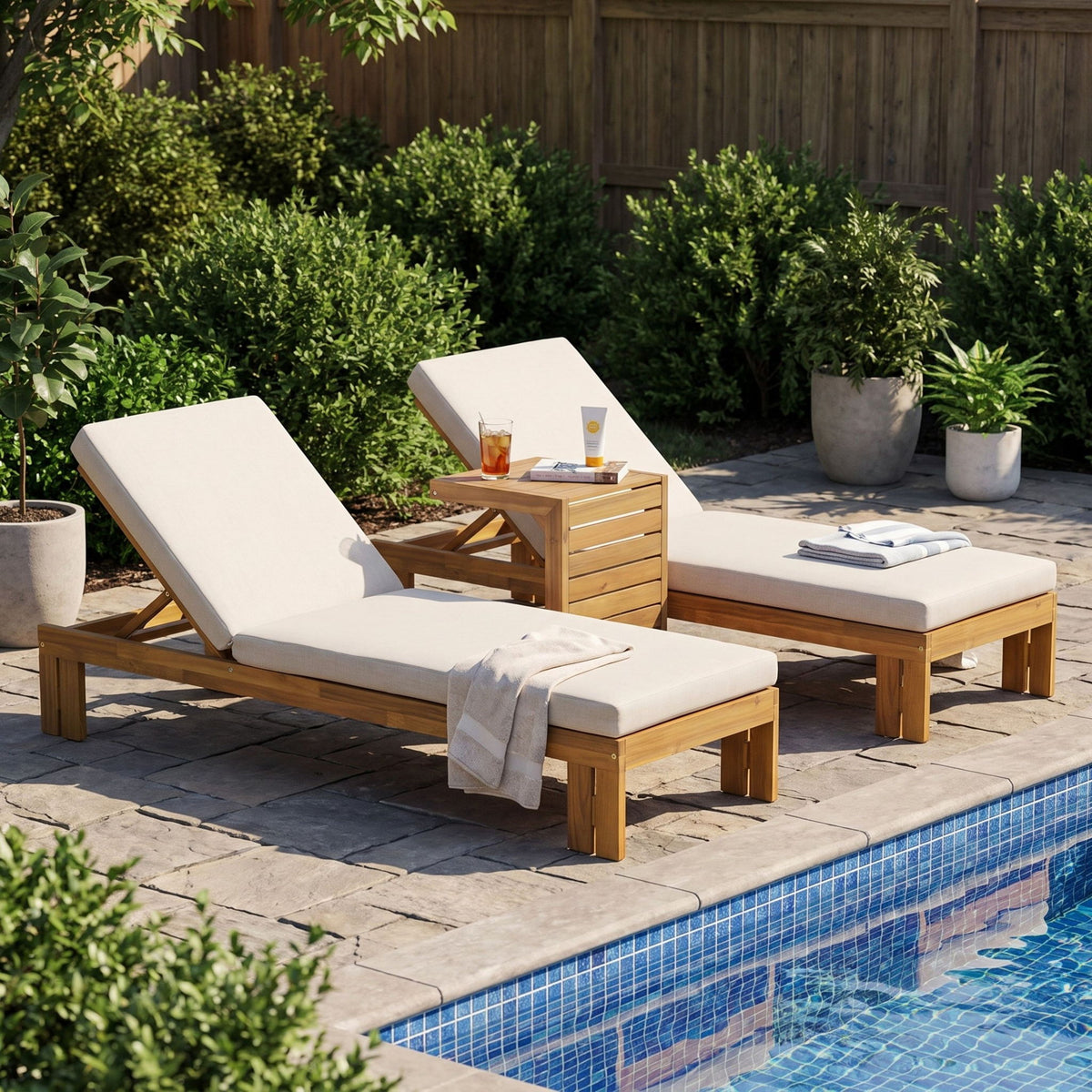 Outdoor Chaise Lounge Set &amp; Side Table, 5 Position Adjustable Patio Recliner