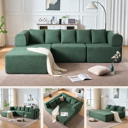 Modular L-Shaped Sectional Sofa With Deep Seat, Movable Chaise &amp; 5 Pillows