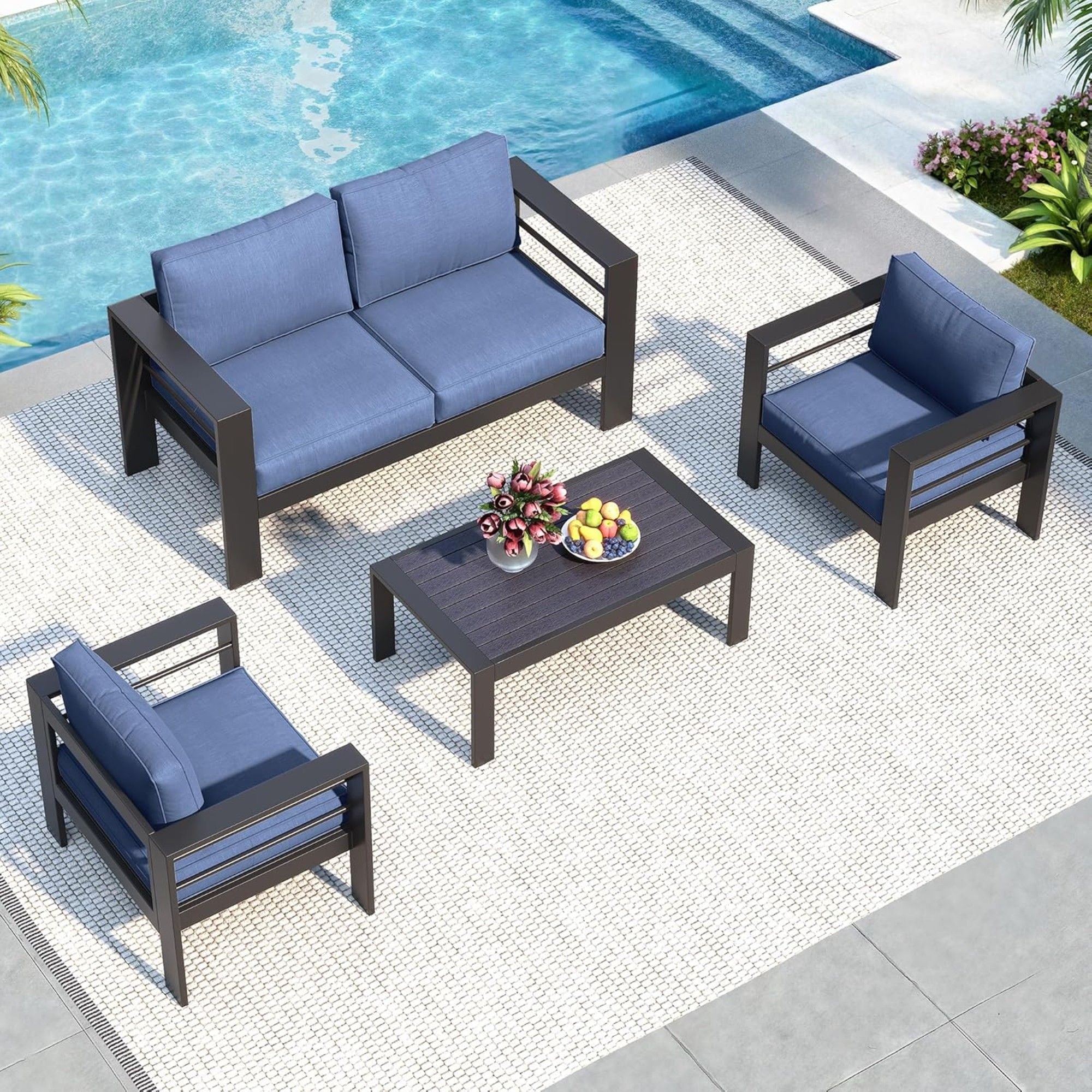 Outdoor Patio Set, All-Weather With Thick Cushions