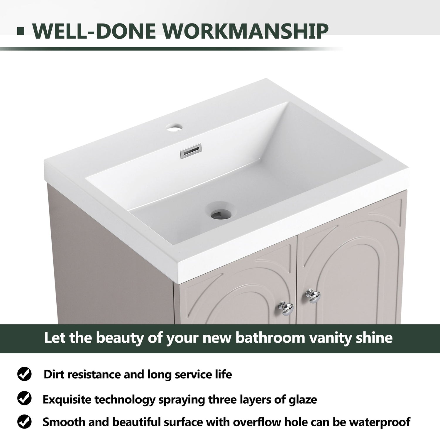 Contemporary Freestanding Bathroom Vanity With Resin Sink &amp; Soft-Close Cabinet Doors