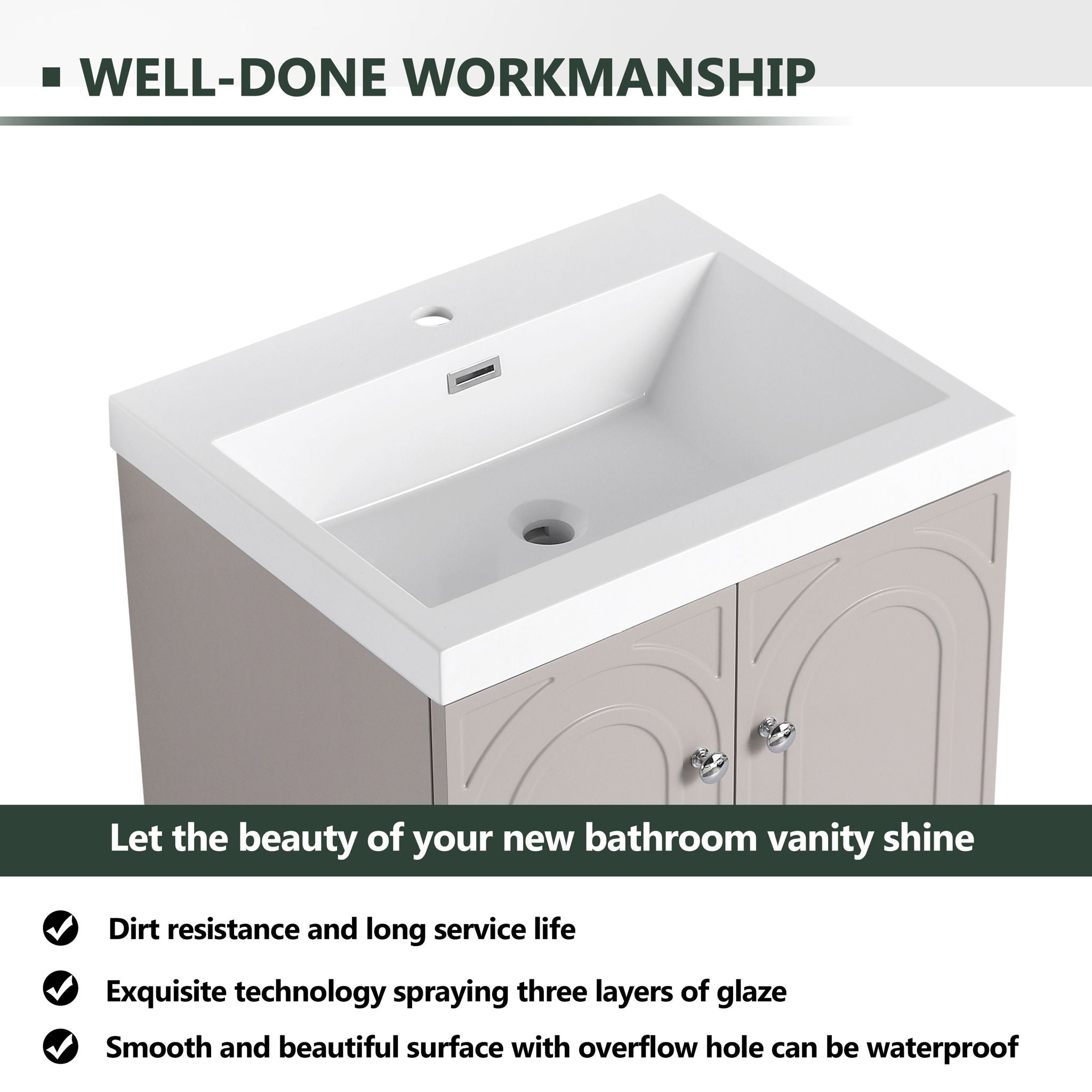 Contemporary Freestanding Bathroom Vanity With Resin Sink &amp; Soft-Close Cabinet Doors