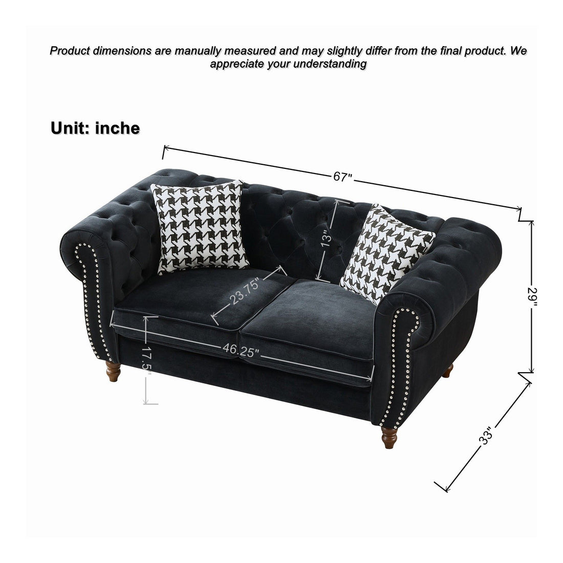 Chesterfield 3 And 2 Seater Upholstery Sofa With Roll Armrest &amp; Nailhead Fabric Couch