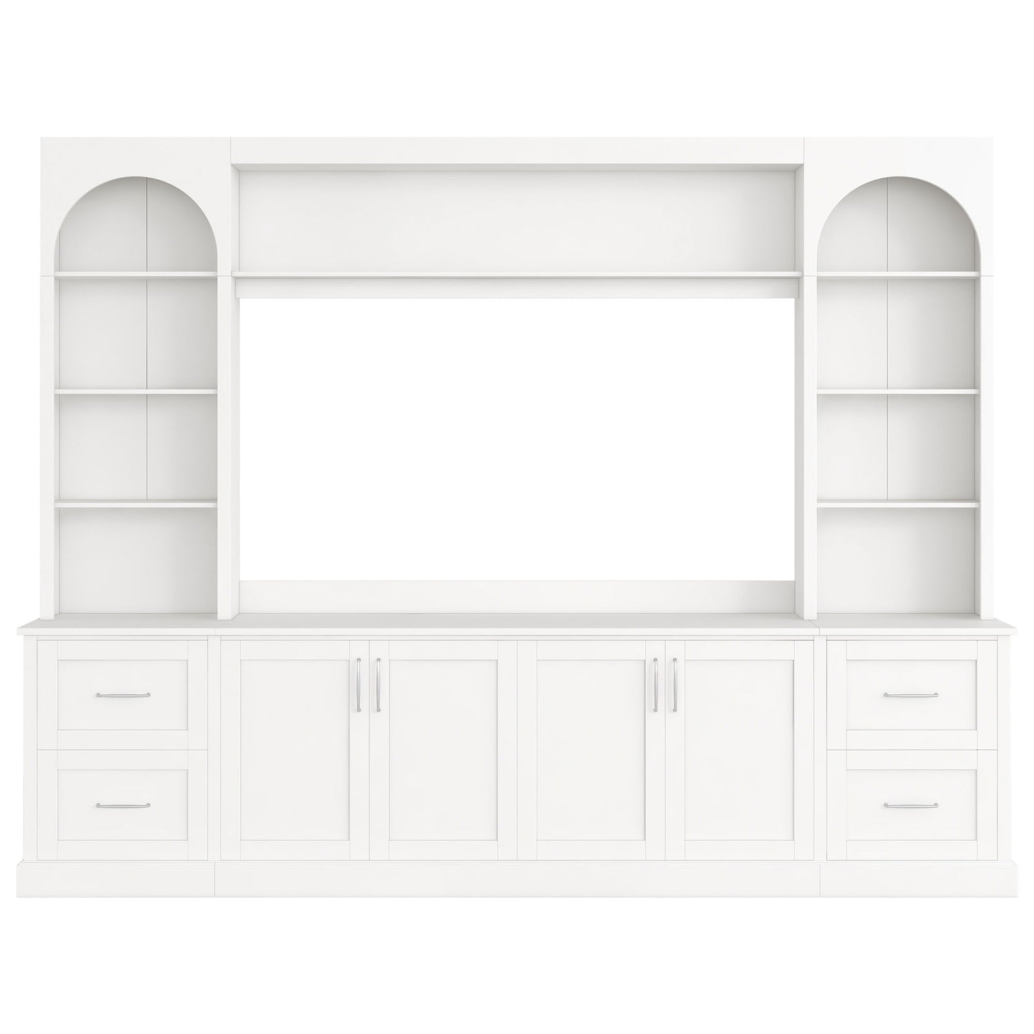 Arched Entertainment Center Wall Unit With Drawers, TV Stand