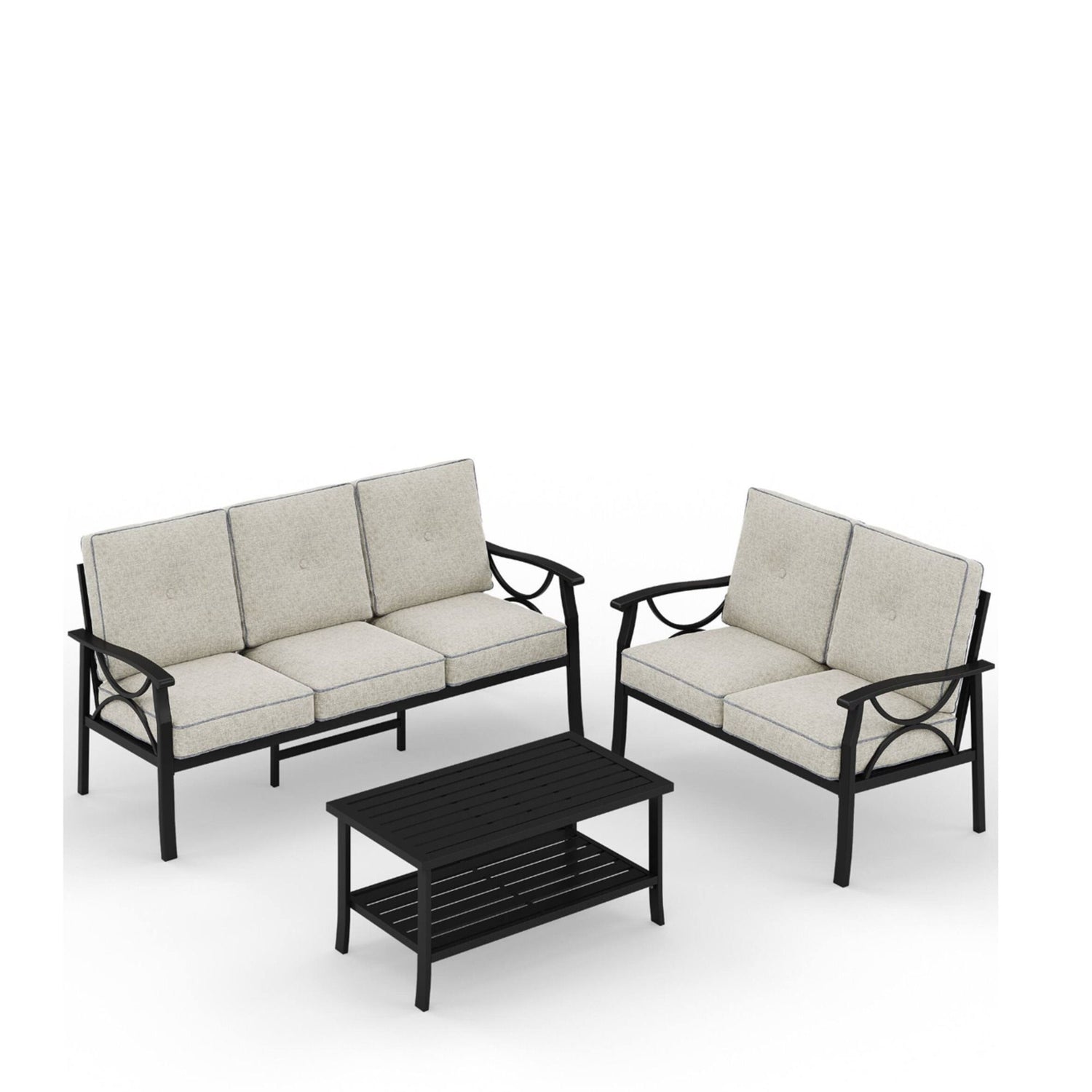 Patio Furniture Set &amp; Coffee Table And Cushions For Backyard